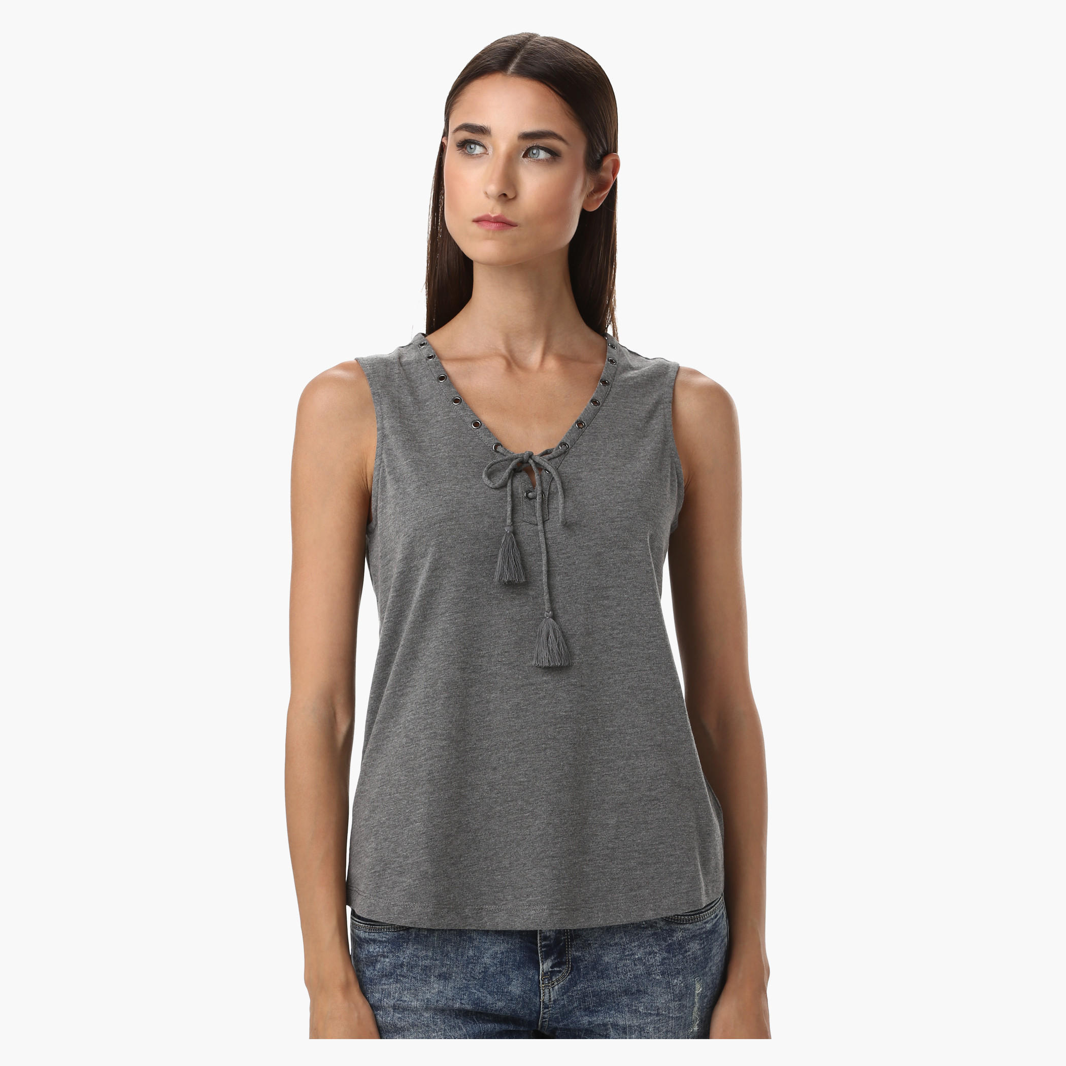 V-Neck Tank Top with Tie-Up Front-women-clothing-tshirts-image-6