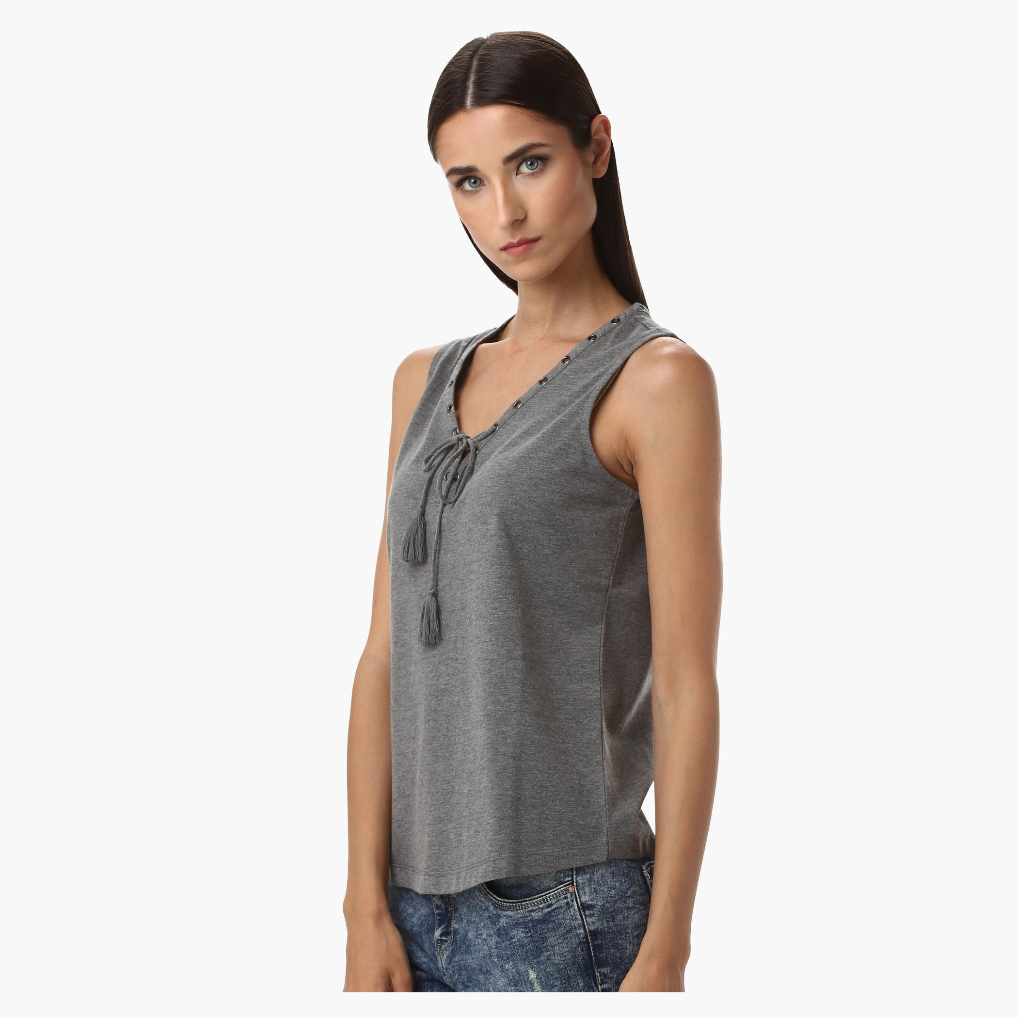 V-Neck Tank Top with Tie-Up Front-women-clothing-tshirts-image-8