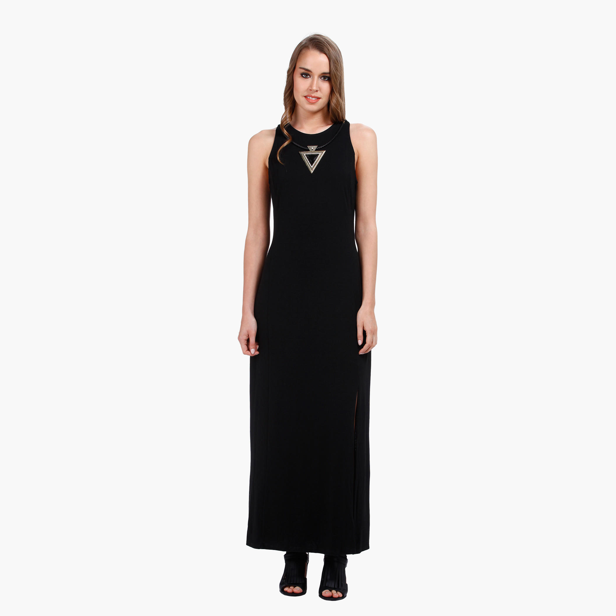 Sleeveless Maxi Dress with Round Neck and Necklace-women-clothing-dresses-image-1