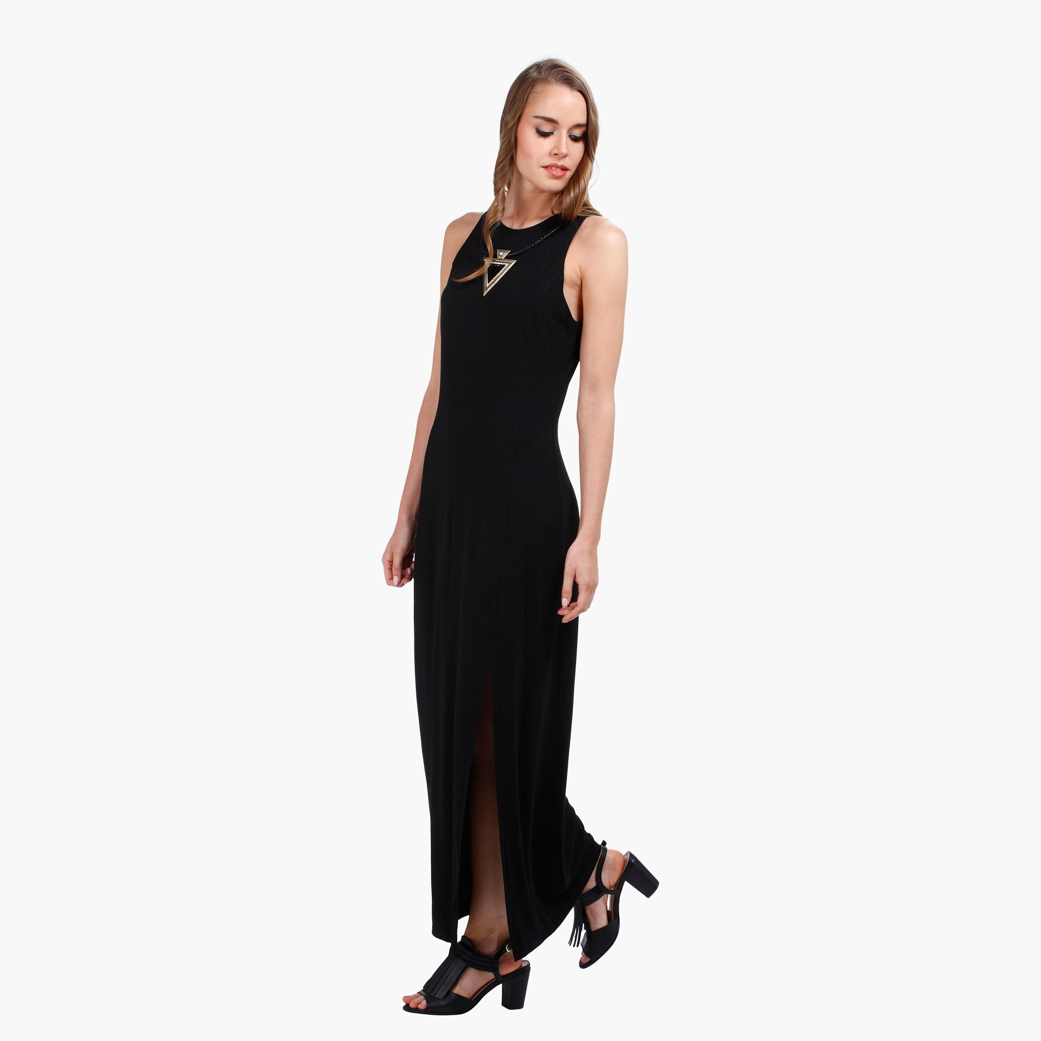 Sleeveless Maxi Dress with Round Neck and Necklace-women-clothing-dresses-image-3