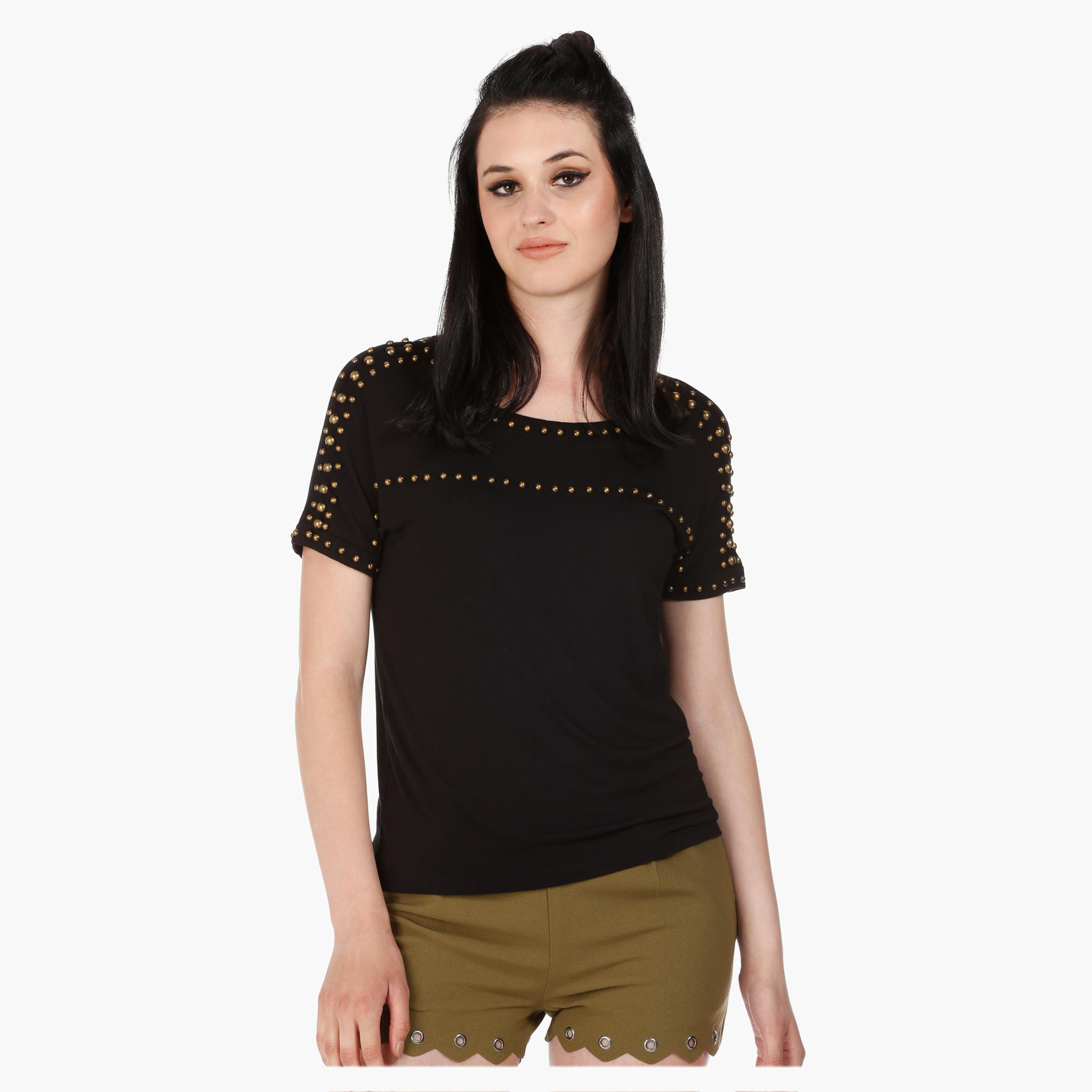 Drop Shoulder Top with Studs in Regular Fit-women-clothing-tshirts-image-5