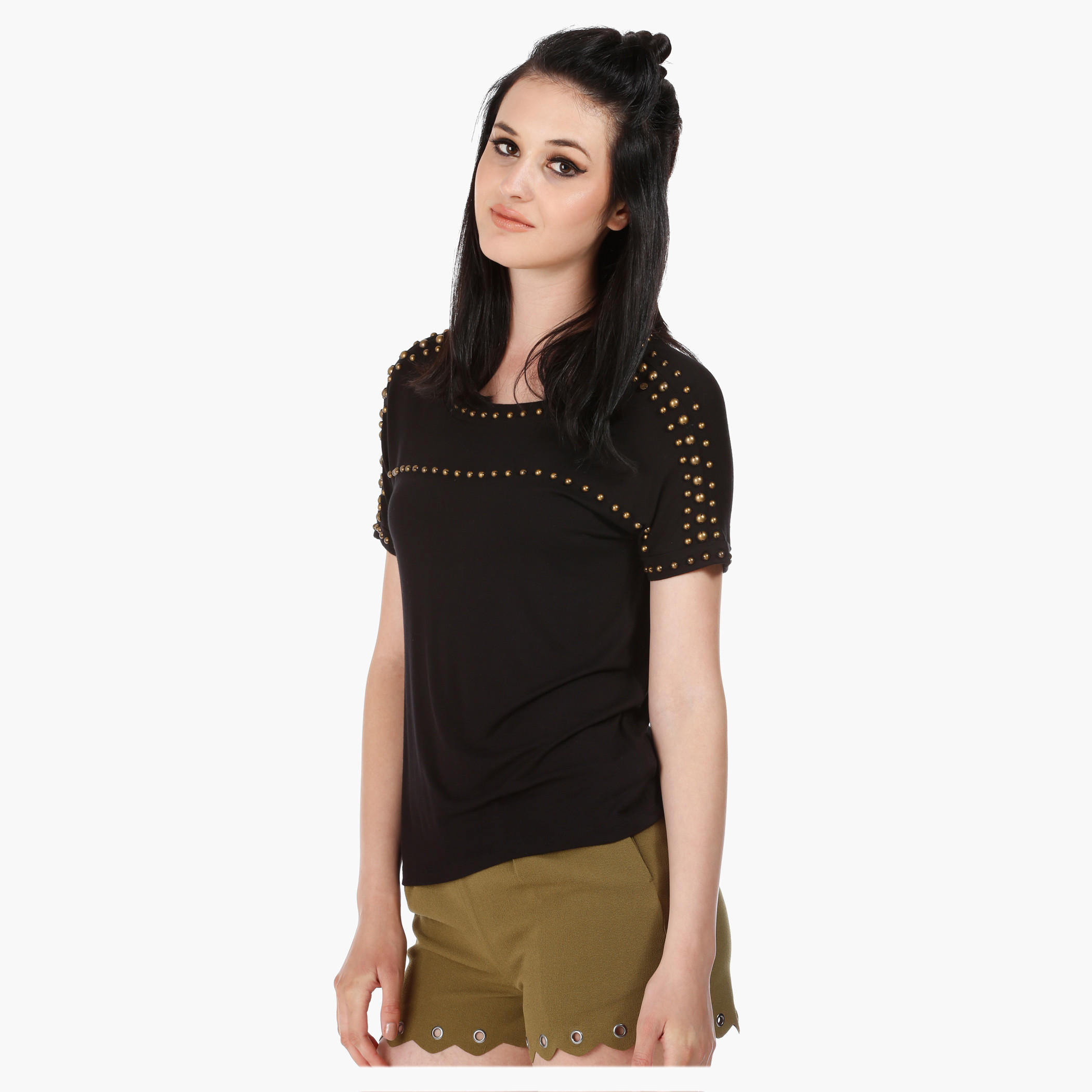 Drop Shoulder Top with Studs in Regular Fit-women-clothing-tshirts-image-3