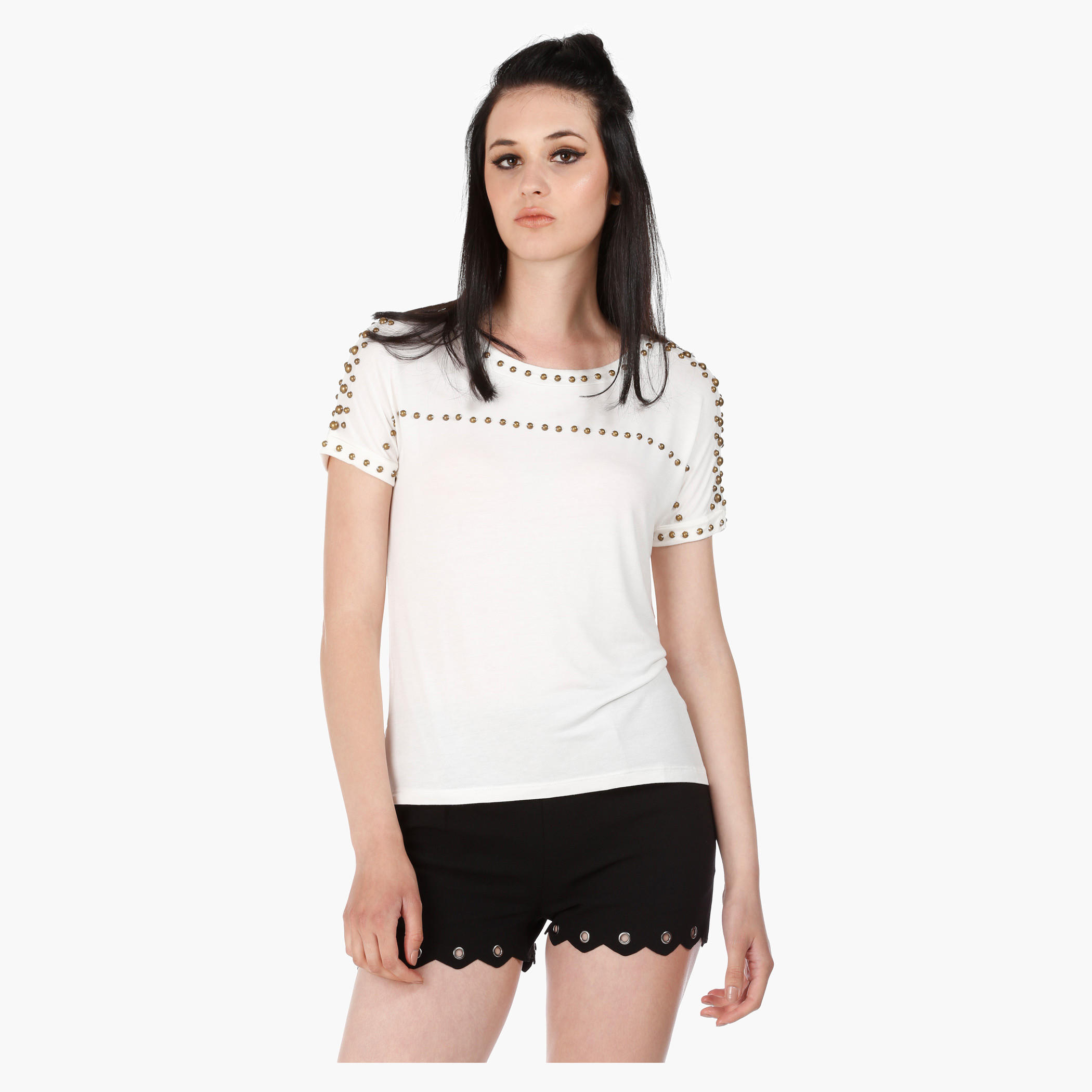 Drop Shoulder Top with Studs in Regular Fit-women-clothing-tshirts-image-11