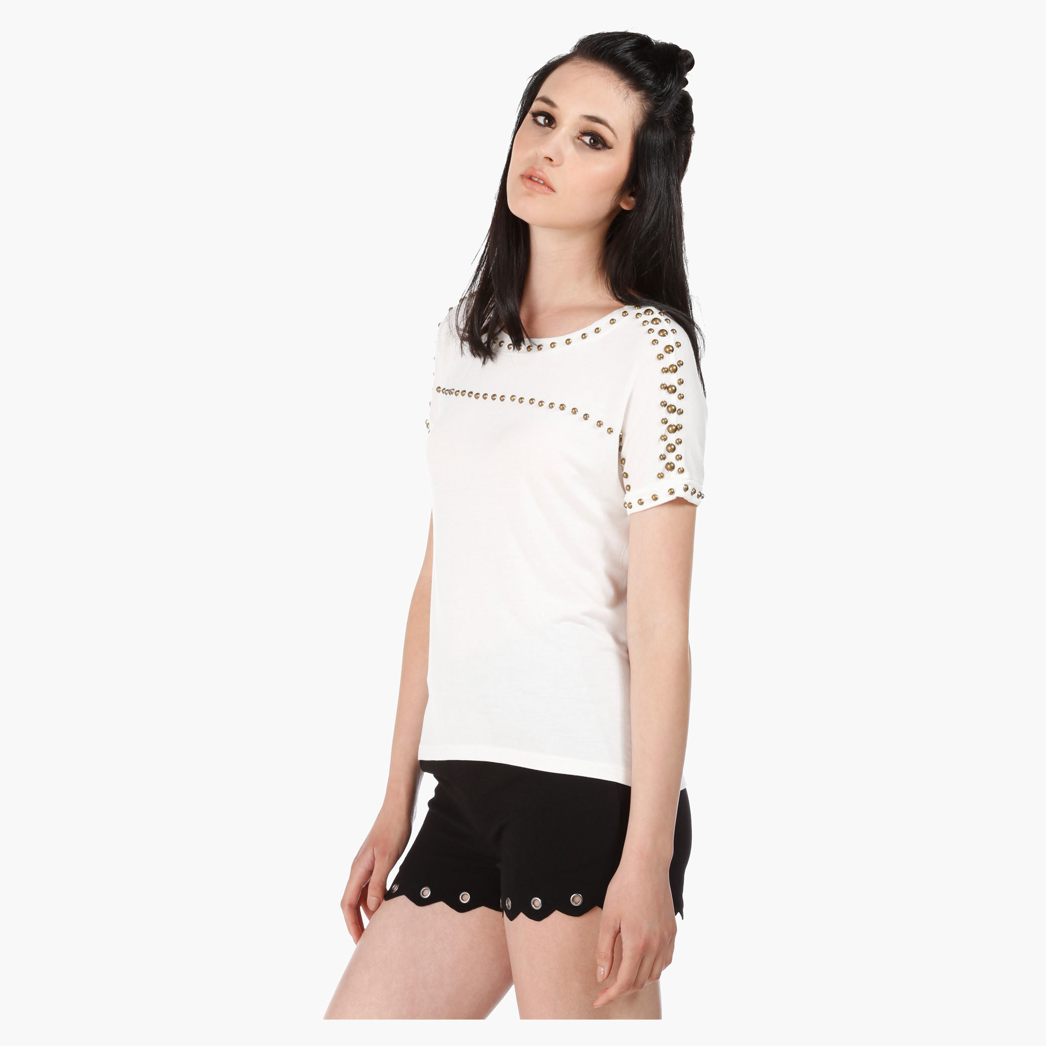 Drop Shoulder Top with Studs in Regular Fit-women-clothing-tshirts-image-13