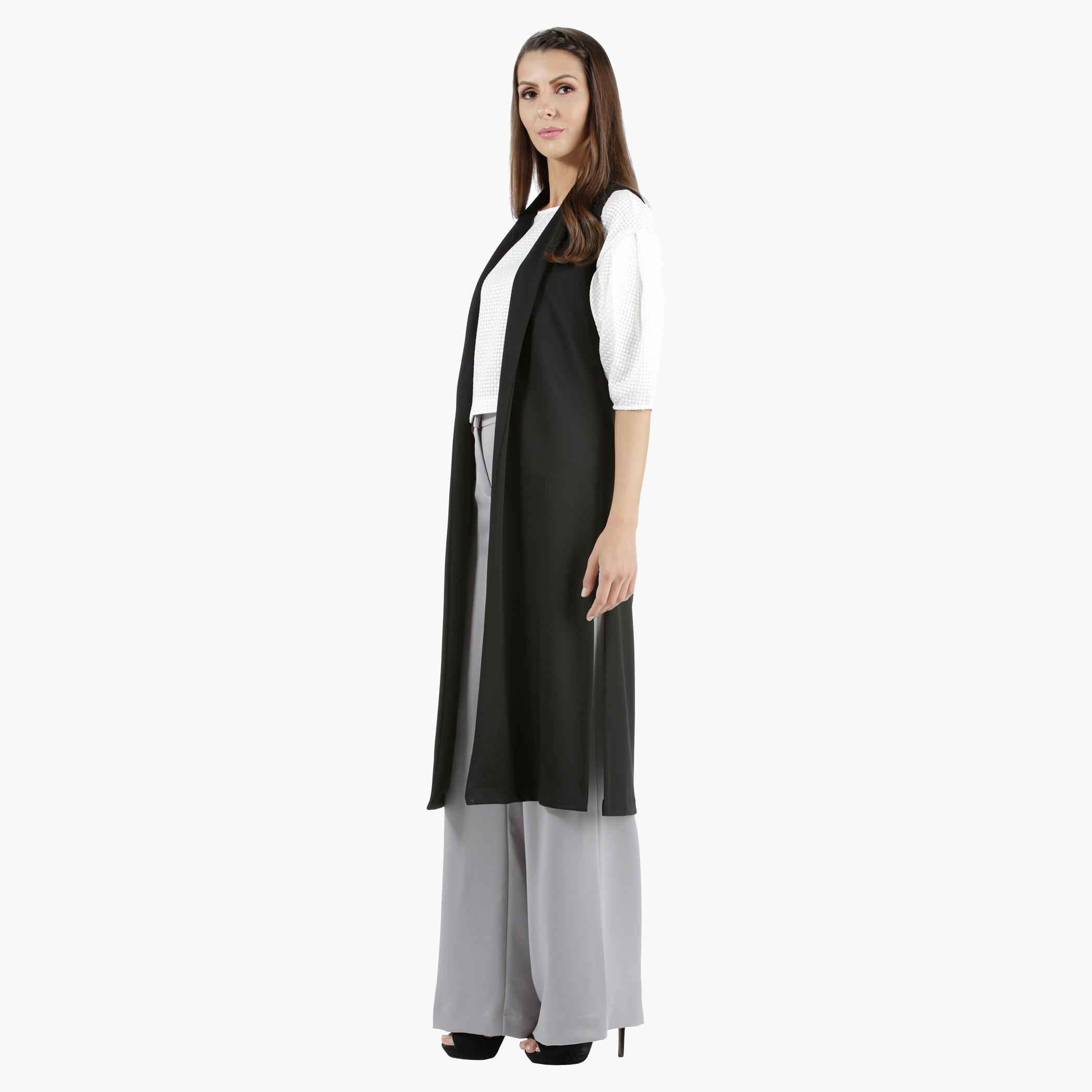 Sleeveless Long Jacket in Regular Fit-women-winterwear-coatsandjackets-jackets-image-7