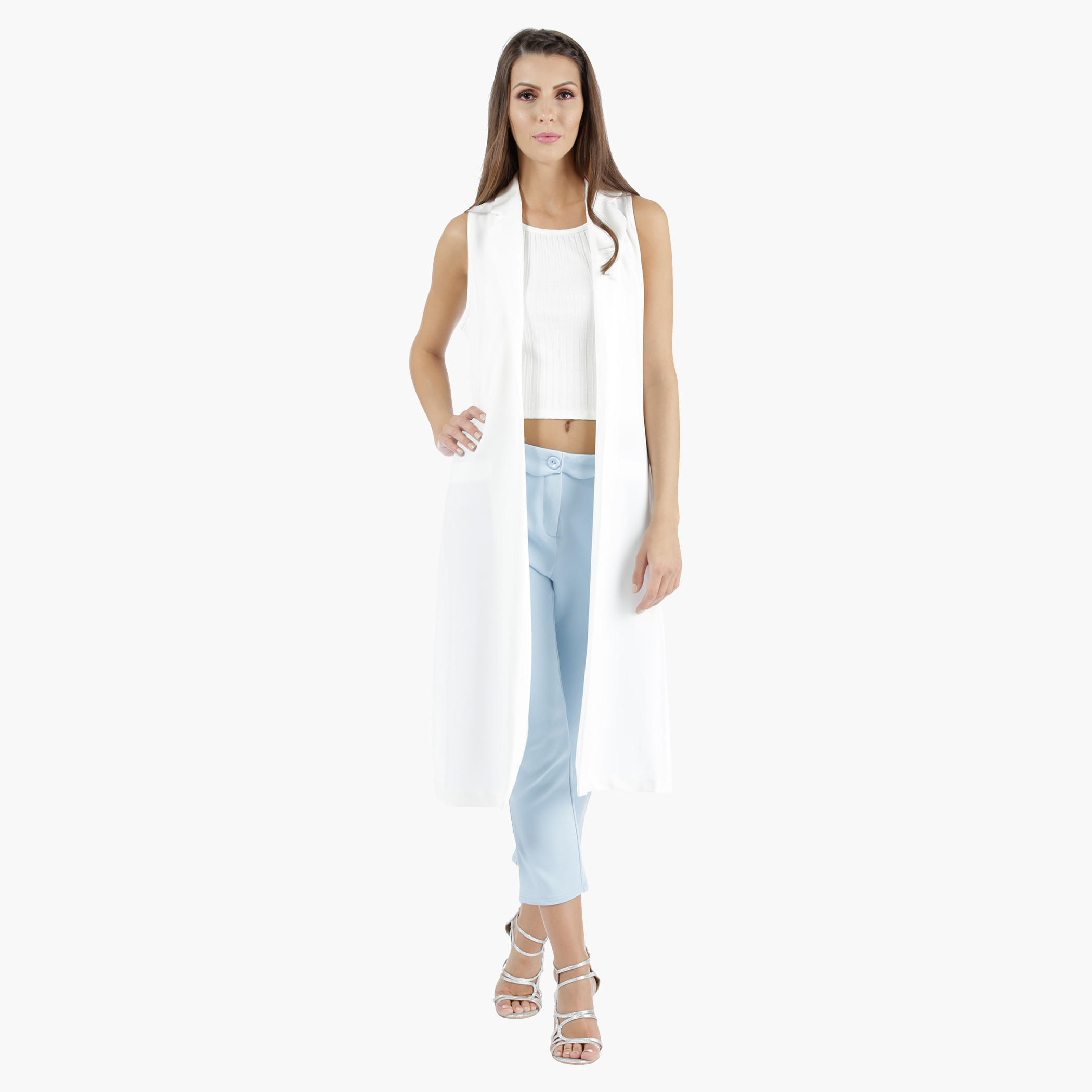 Sleeveless Long Jacket in Regular Fit-women-winterwear-coatsandjackets-jackets-image-9