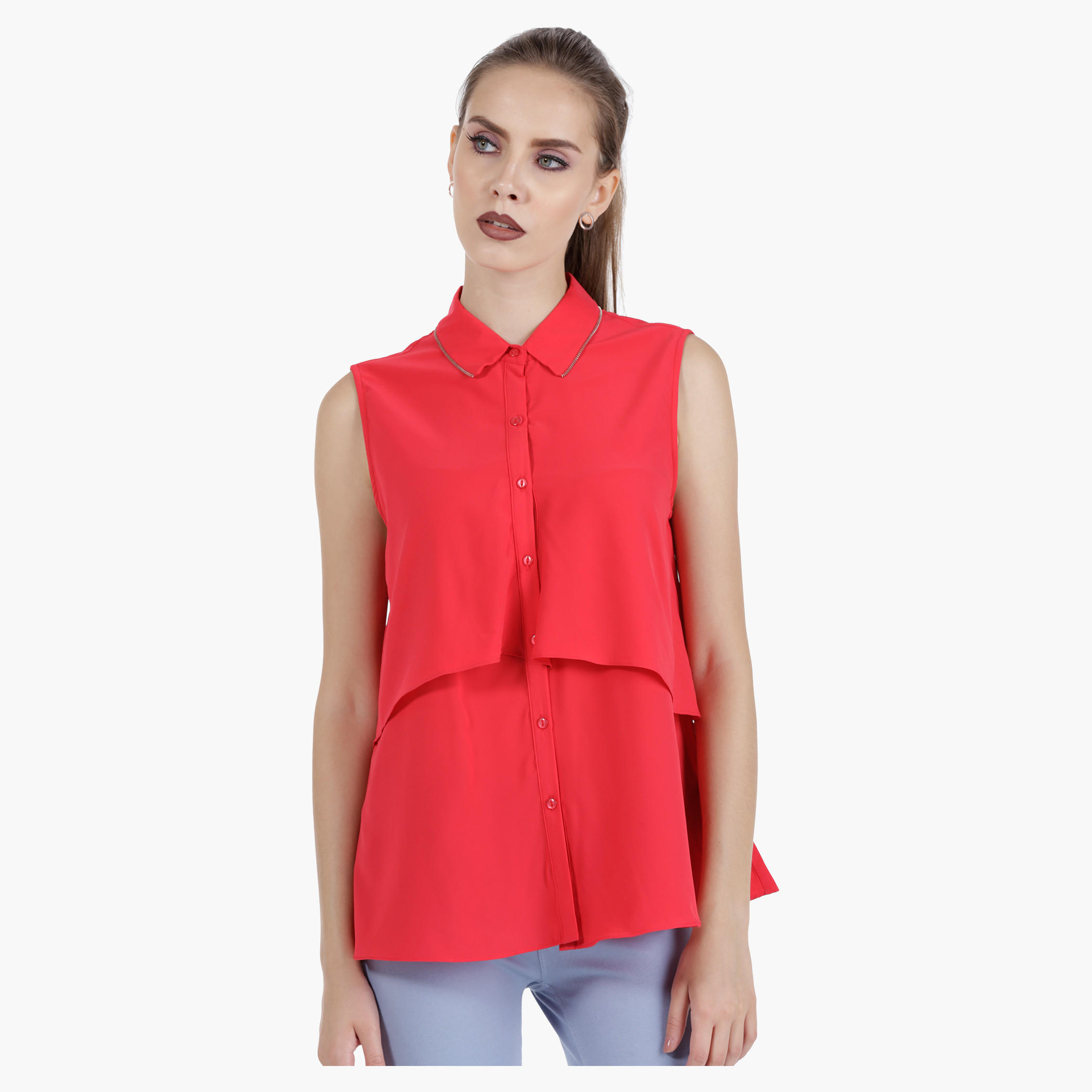 Sleeveless Double Layer Shirt in Regular Fit-women-clothing-shirtsandblouses-blouses-image-1