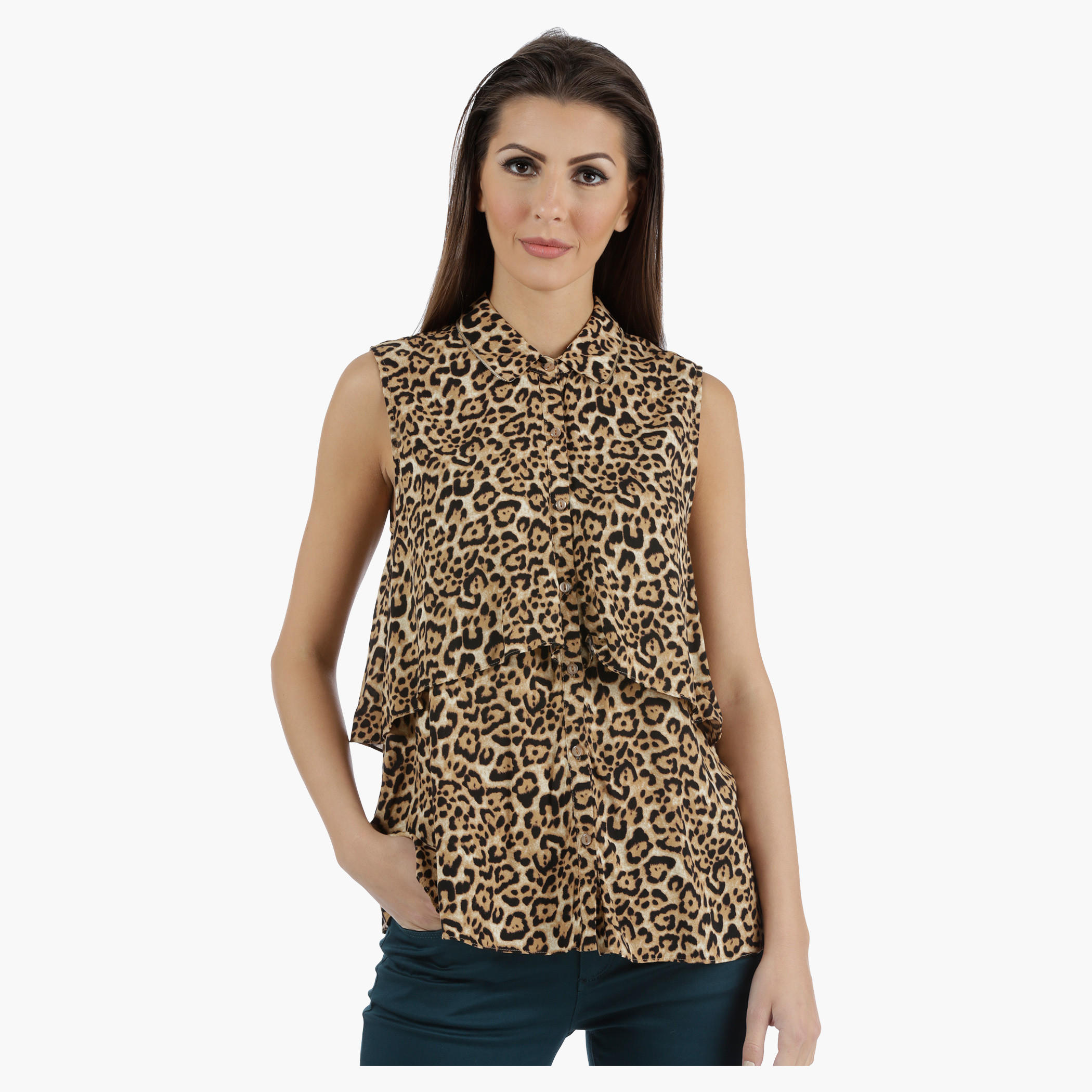Sleeveless Double Layer Shirt in Regular Fit-women-clothing-shirtsandblouses-blouses-image-1