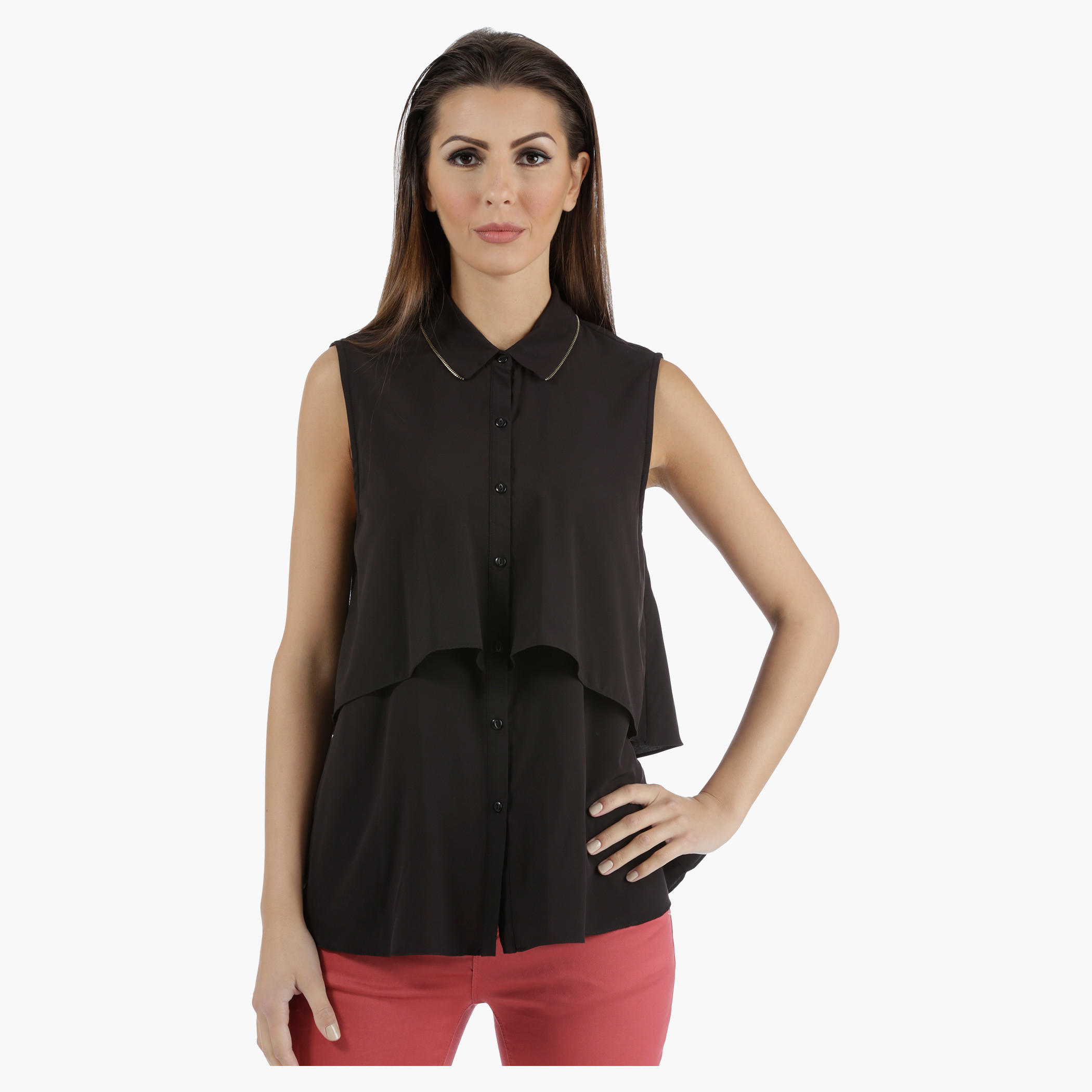 Sleeveless Double Layer Shirt in Regular Fit-women-clothing-shirtsandblouses-blouses-image-1
