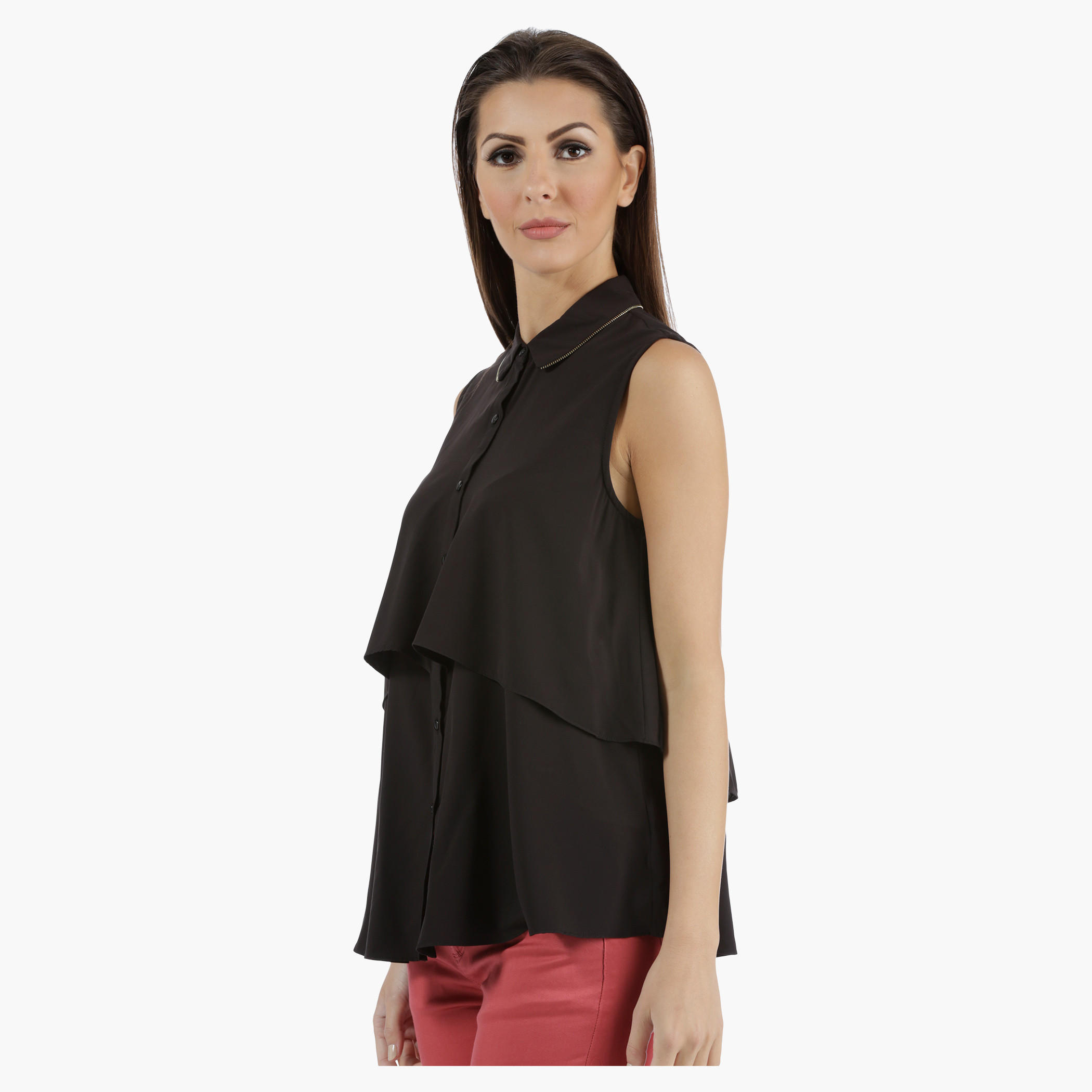 Sleeveless Double Layer Shirt in Regular Fit-women-clothing-shirtsandblouses-blouses-image-3