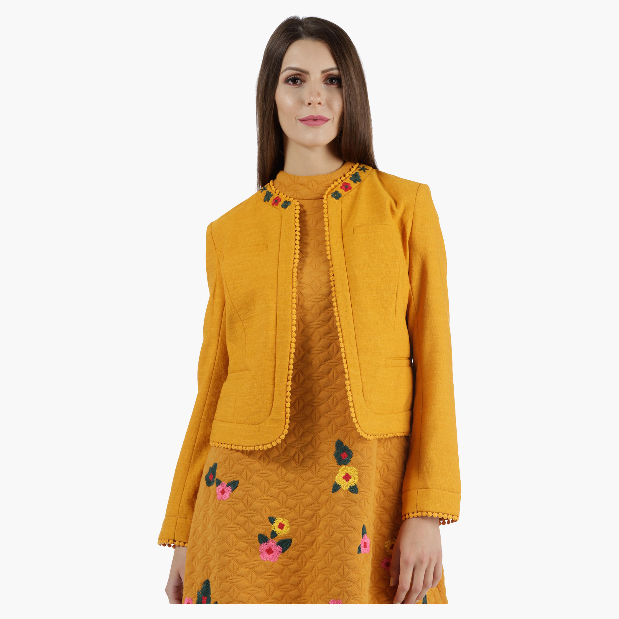 Cropped Jacket with 3D Florals in Regular Fit-women-winterwear-coatsandjackets-jackets-image-1