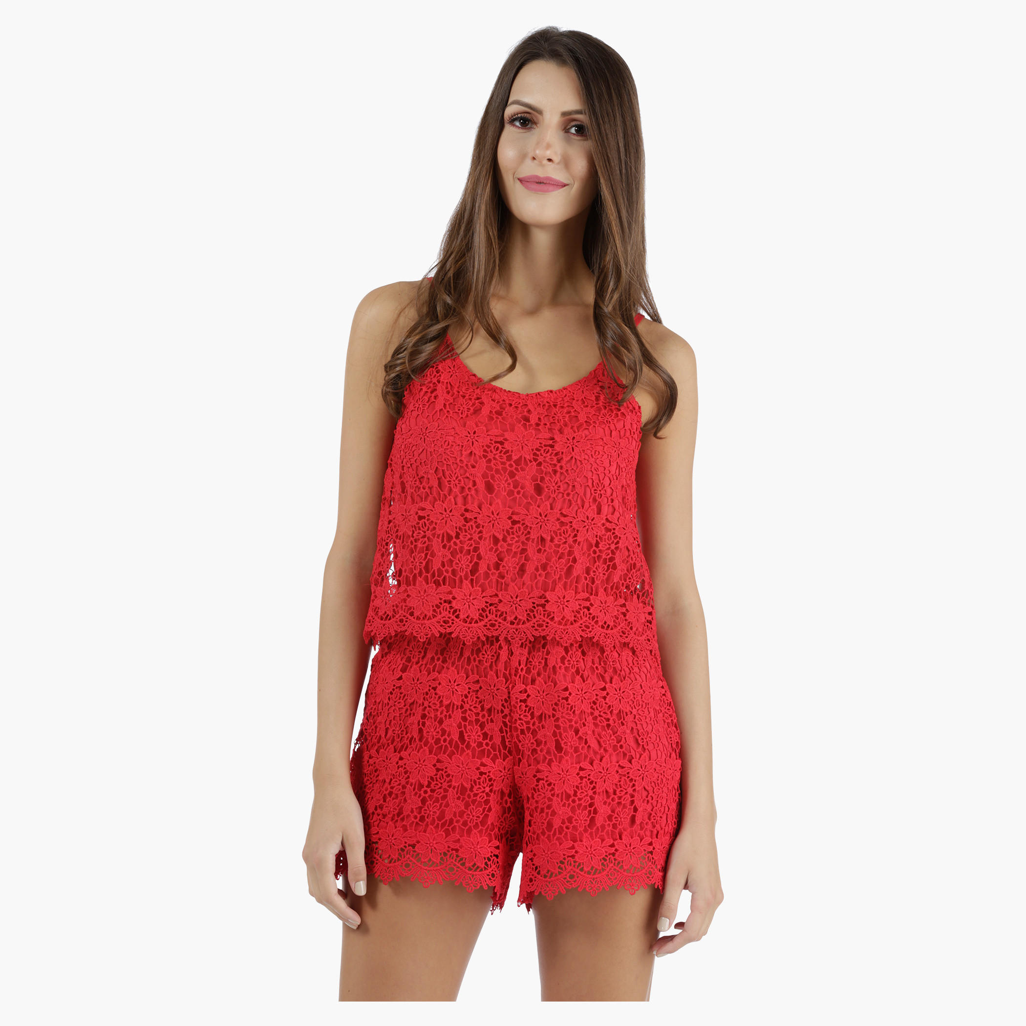 Lace Short Playsuit with Straps in Straight Fit-women-clothing-jumpsuits-image-1