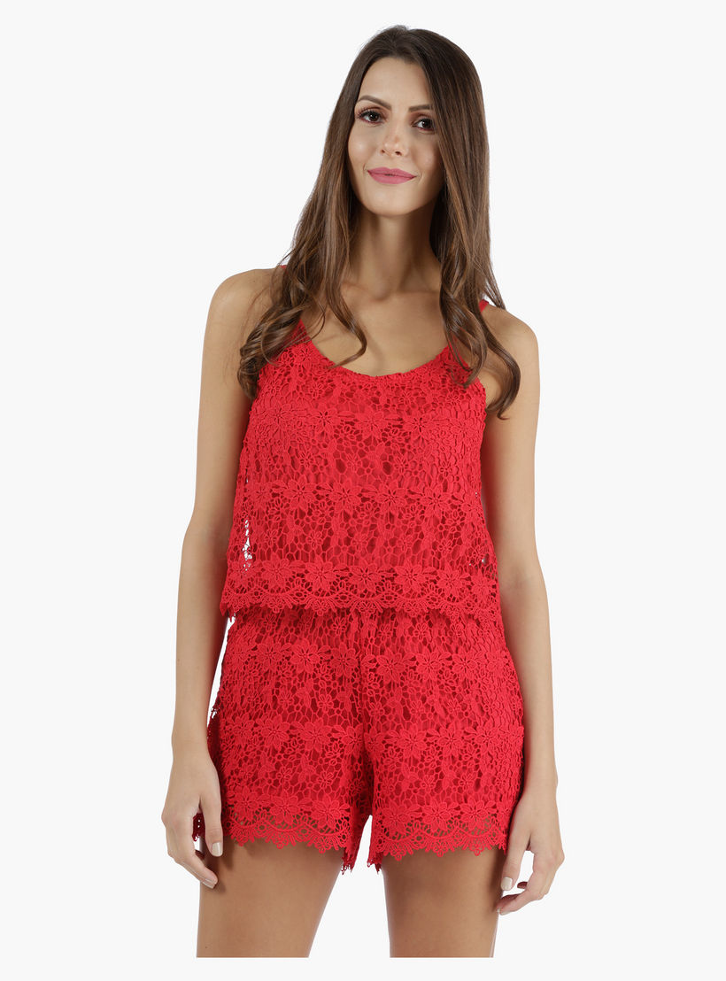 Lace Short Playsuit with Straps in Straight Fit-women-clothing-jumpsuits-image-1