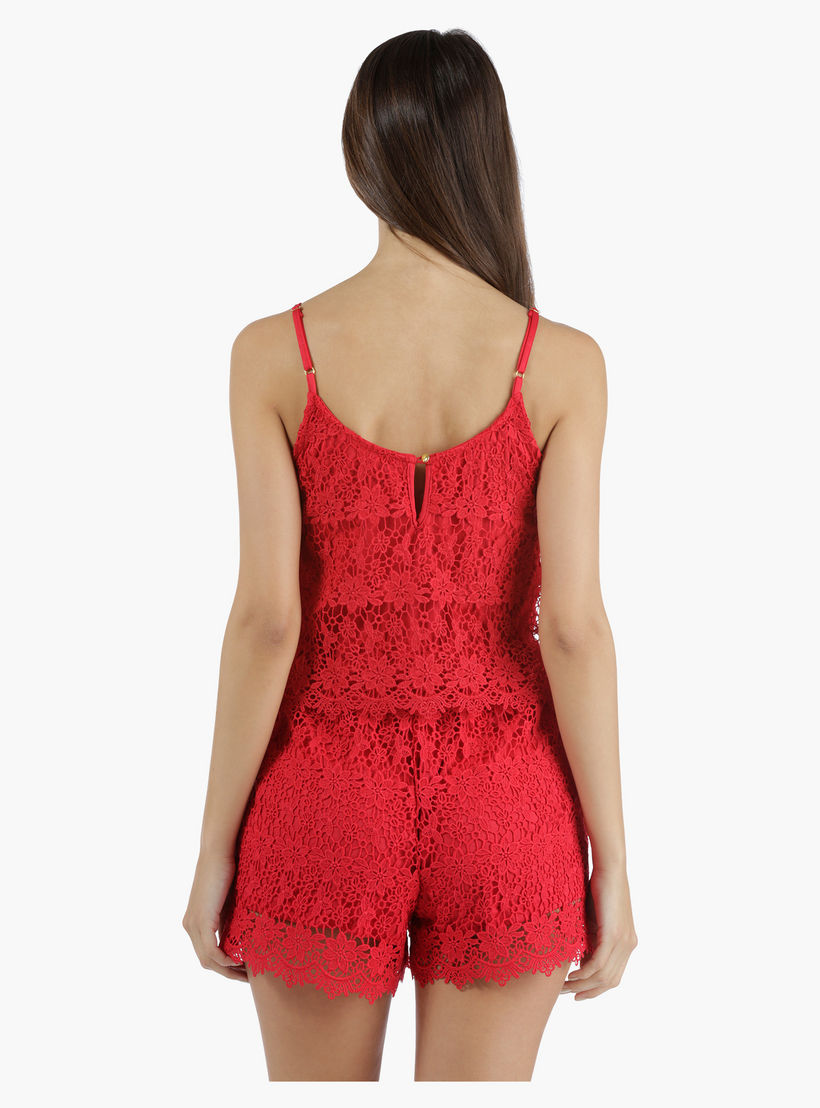 Lace Short Playsuit with Straps in Straight Fit-women-clothing-jumpsuits-image-2