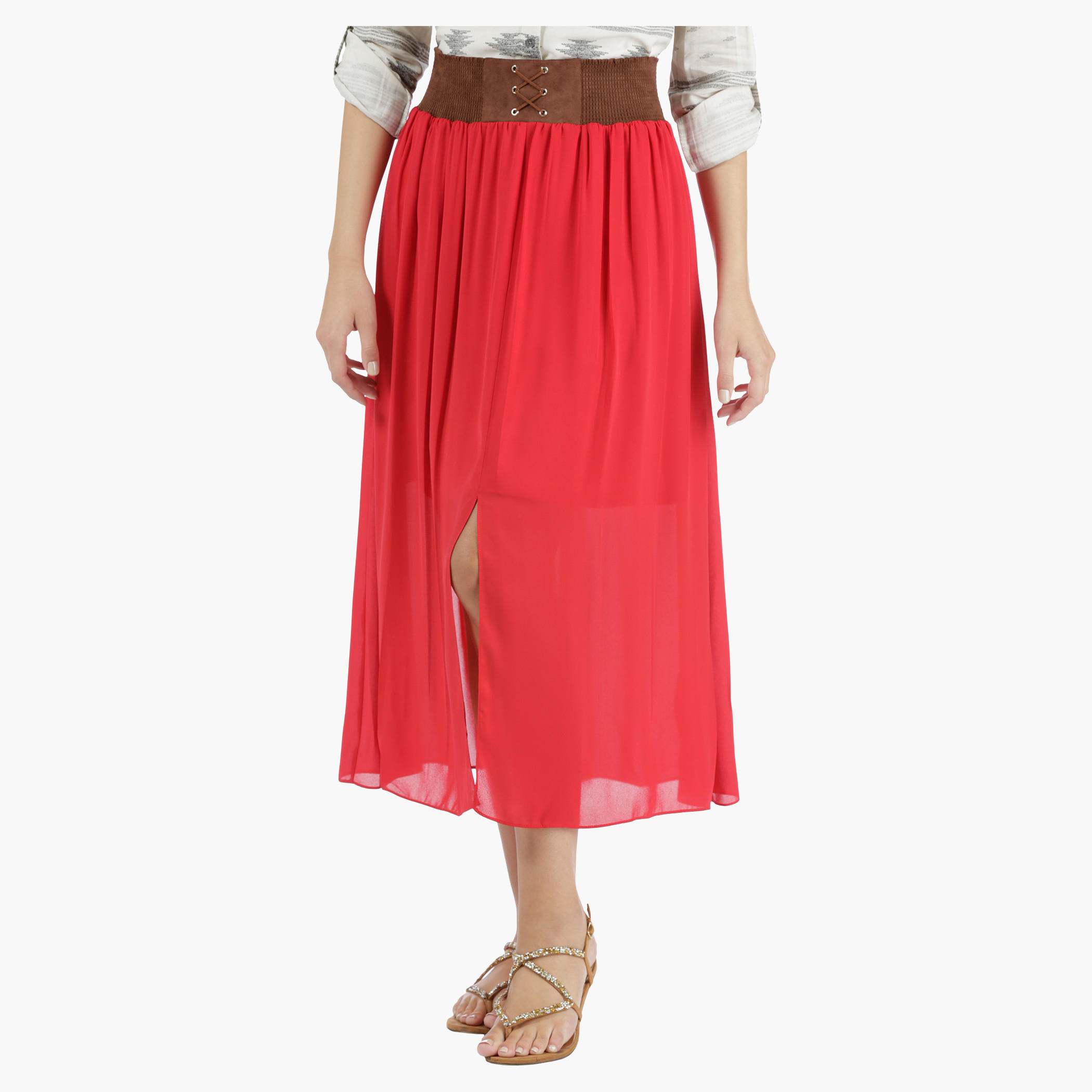 Full Skirt with Centre Slit in Regular Fit-women-clothing-bottoms-skirts-image-1