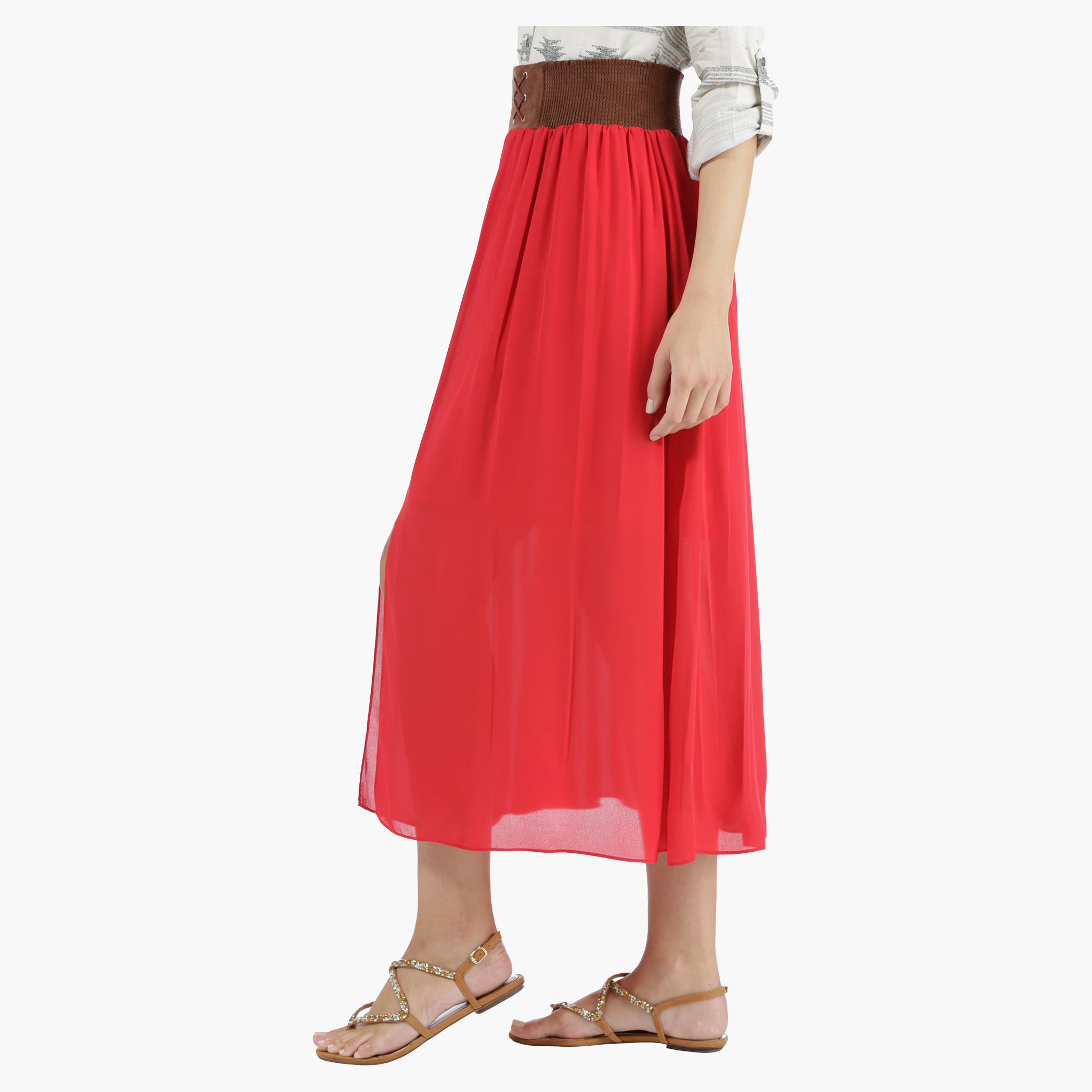 Full Skirt with Centre Slit in Regular Fit-women-clothing-bottoms-skirts-image-3