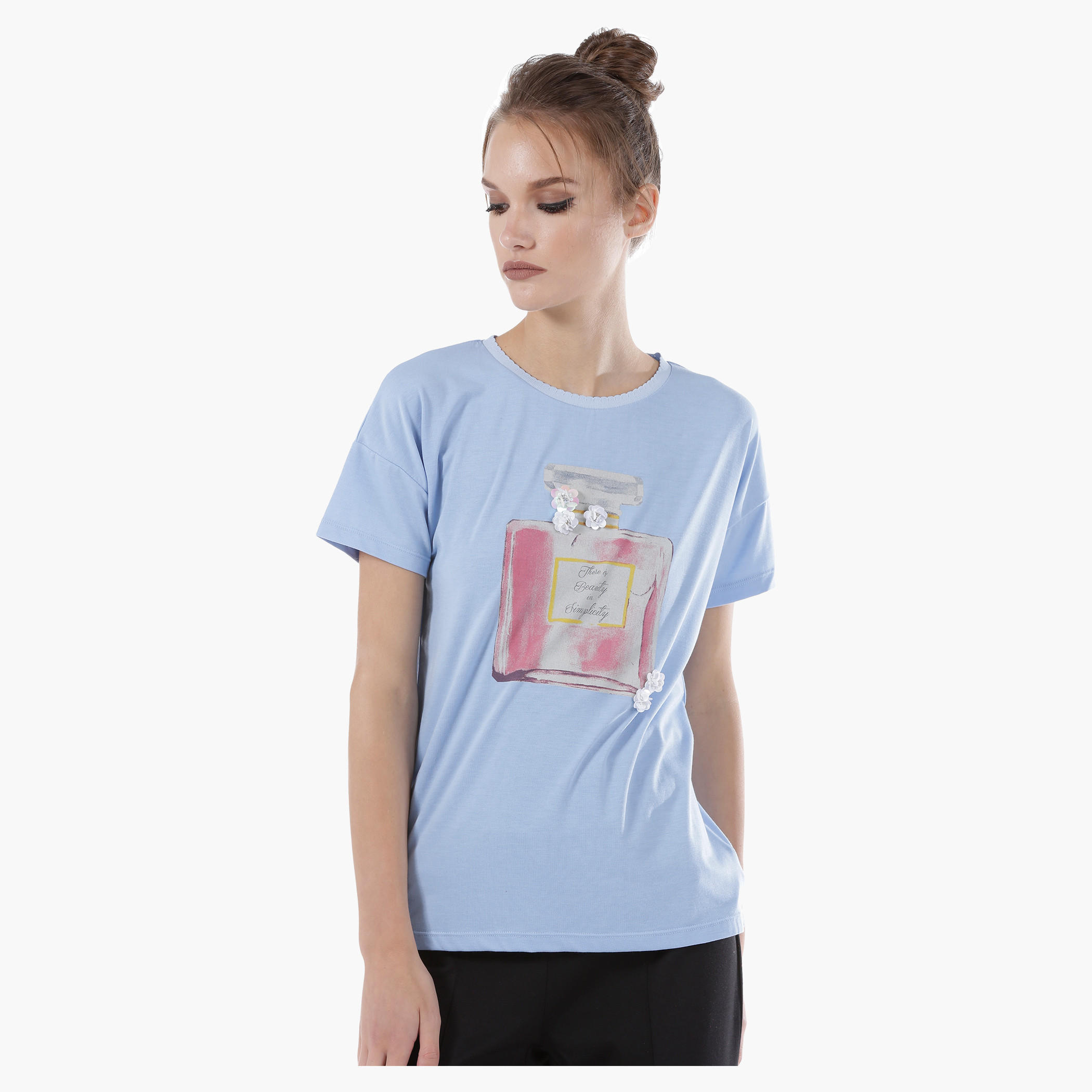 Trim Neck Short Sleeves T-Shirt-women-clothing-tshirts-image-1