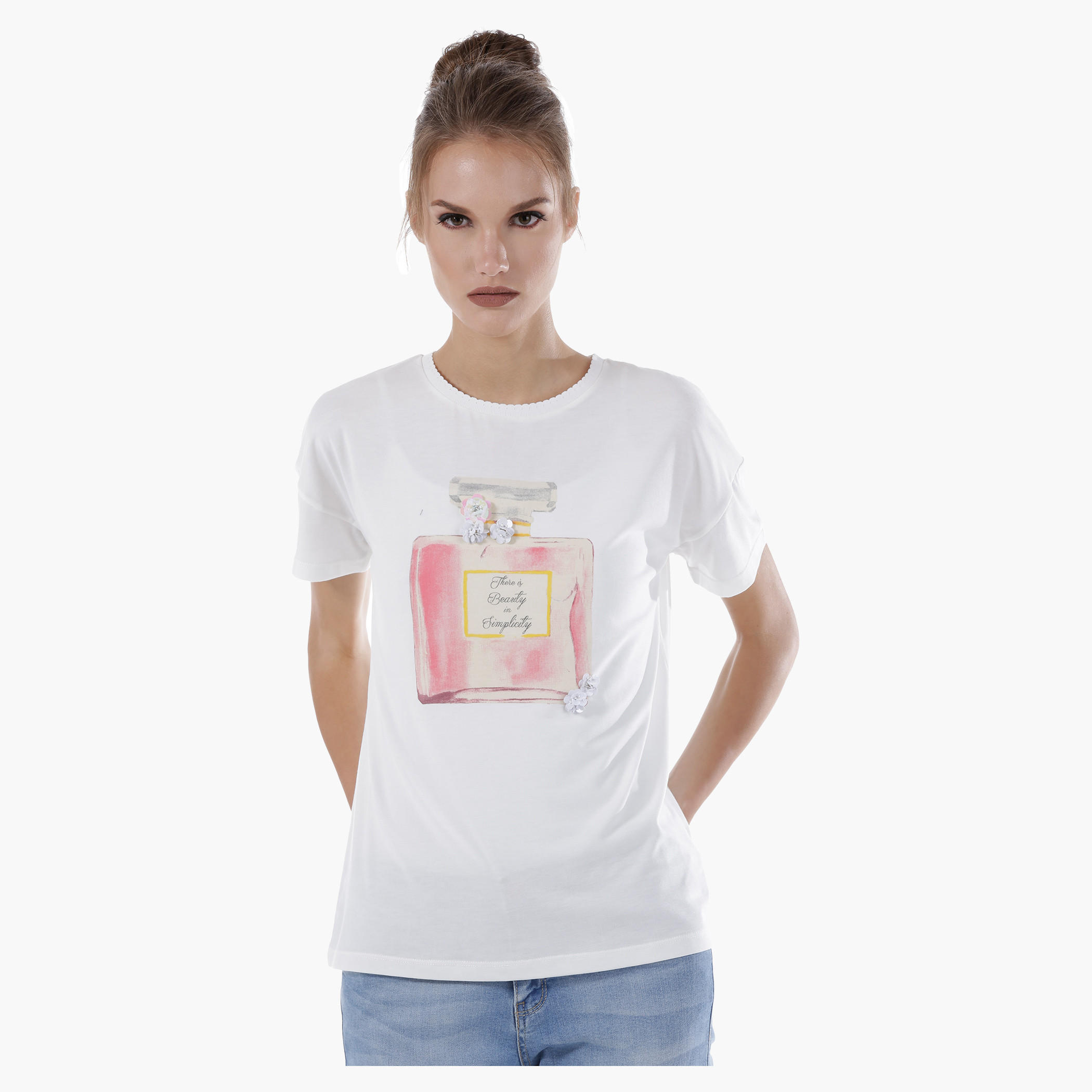 Trim Neck Short Sleeves T-Shirt-women-clothing-tshirts-image-1