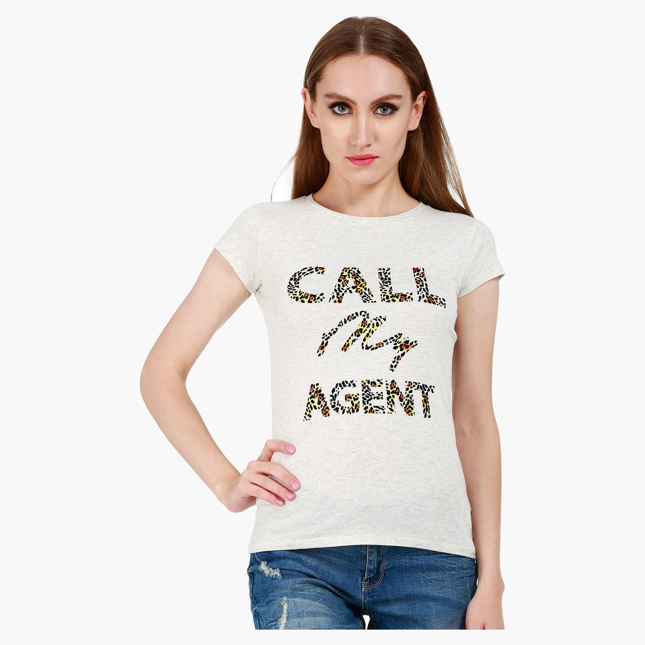 Printed Cotton T-Shirt with Round Neck and Cap Sleeves-women-clothing-tshirts-image-1