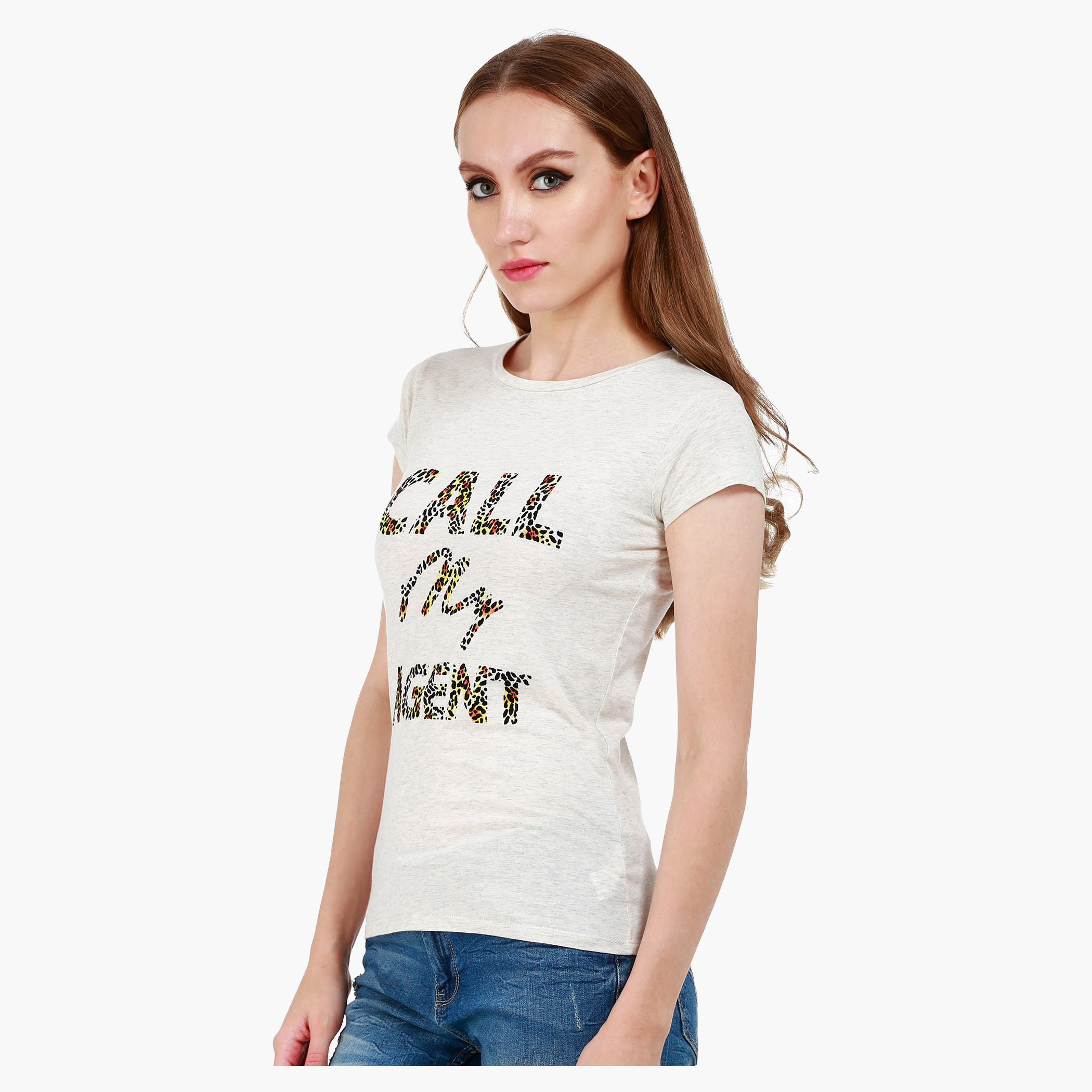 Printed Cotton T-Shirt with Round Neck and Cap Sleeves-women-clothing-tshirts-image-3
