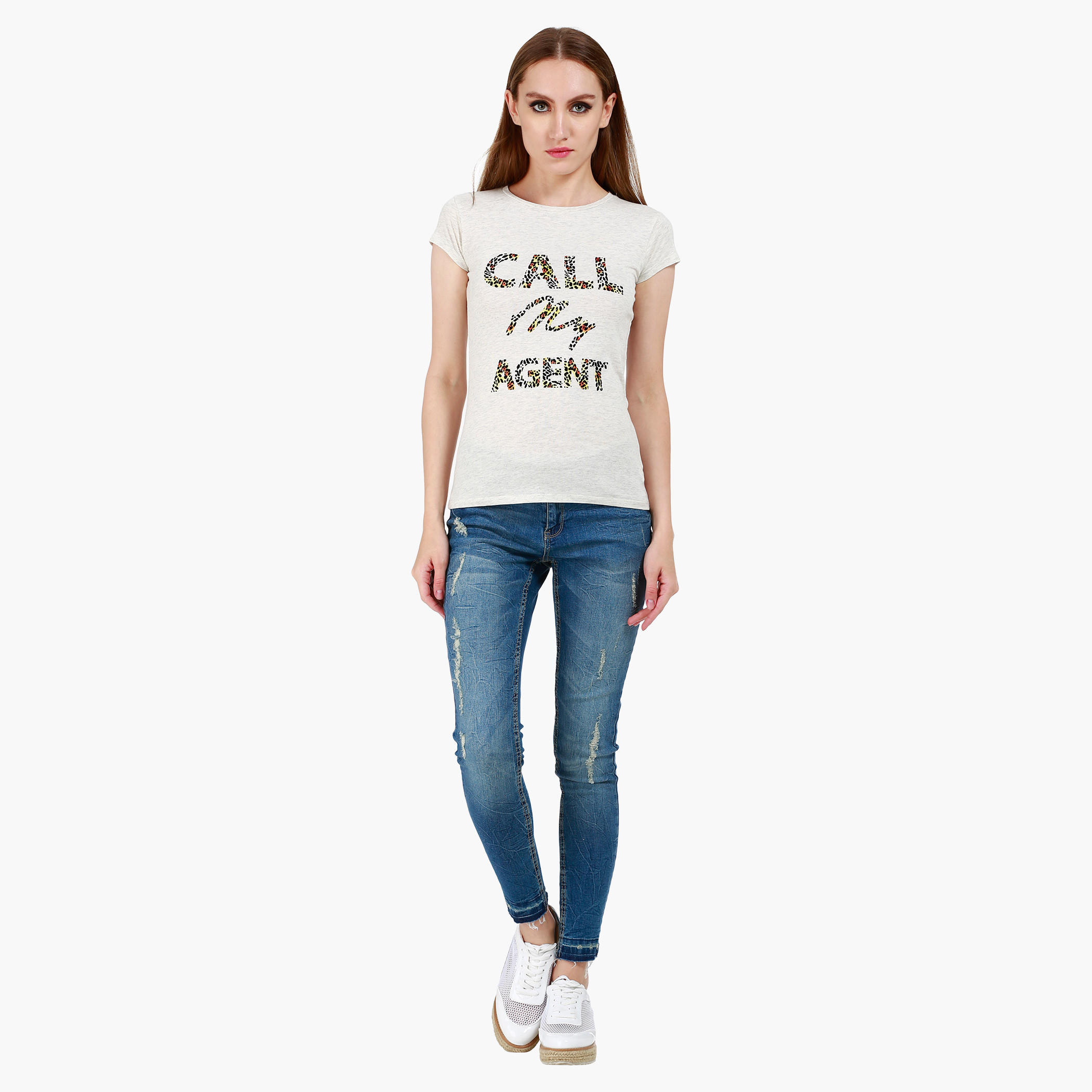 Printed Cotton T-Shirt with Round Neck and Cap Sleeves-women-clothing-tshirts-image-5