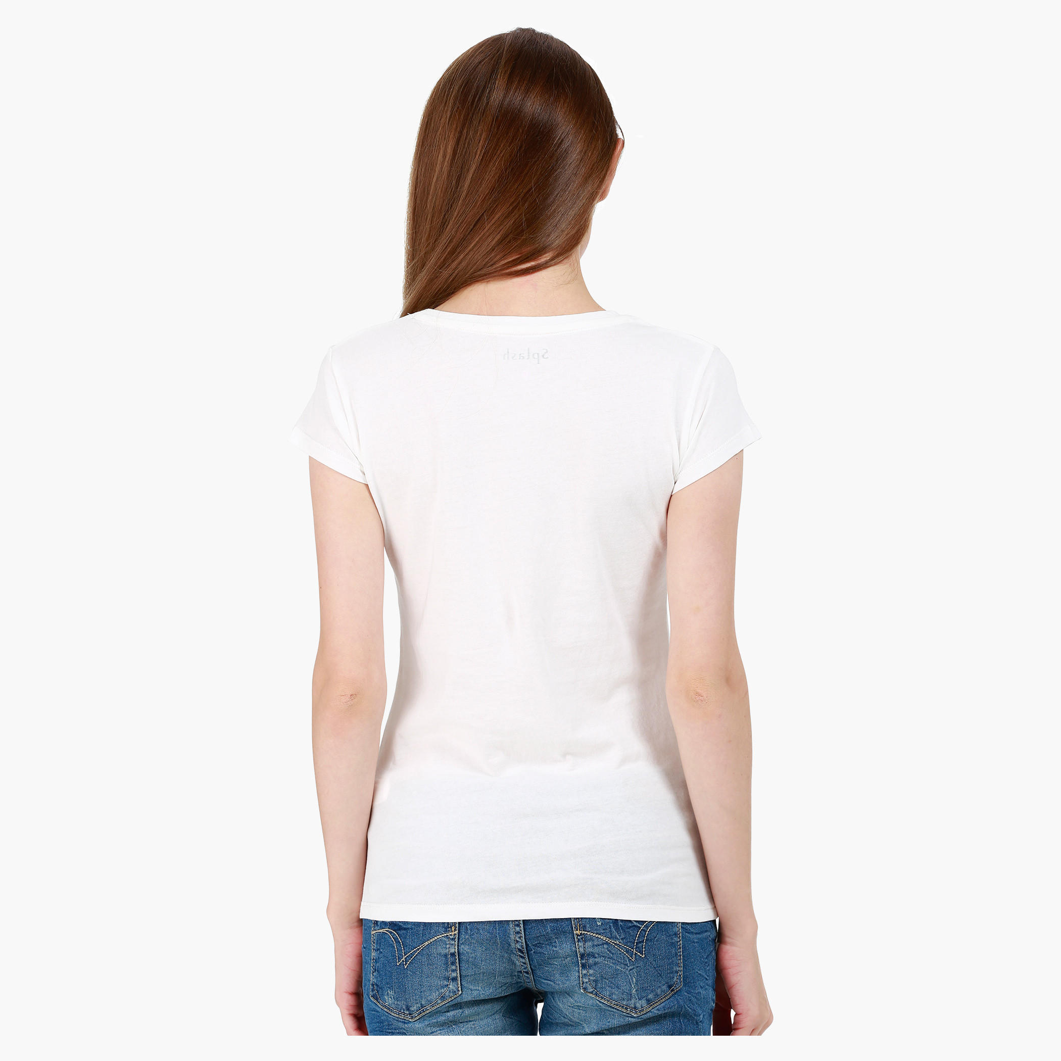 Graphic Print Cotton T-Shirt with Round Neck and Cap Sleeves-women-clothing-tshirts-image-2