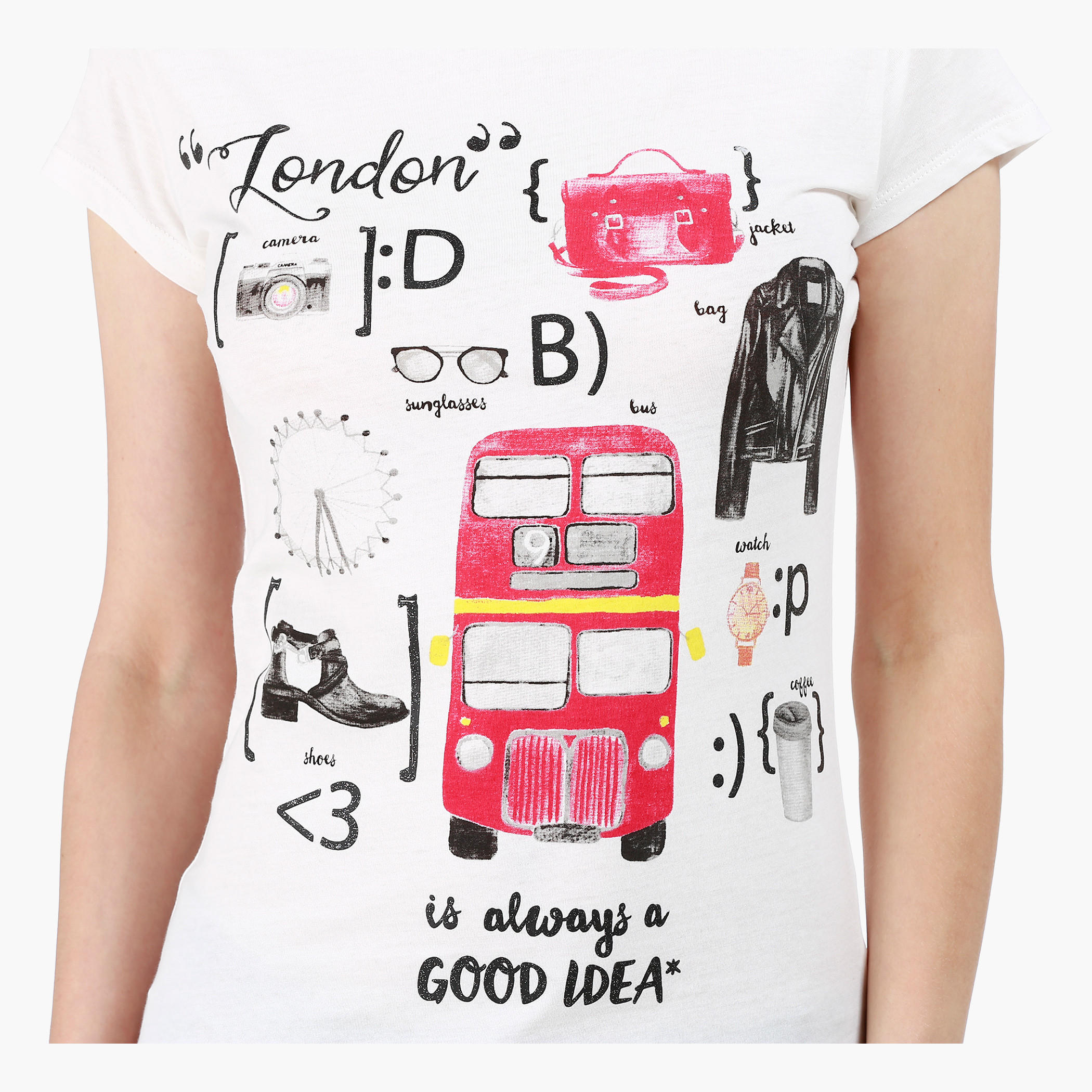 Graphic Print Cotton T-Shirt with Round Neck and Cap Sleeves-women-clothing-tshirts-image-4