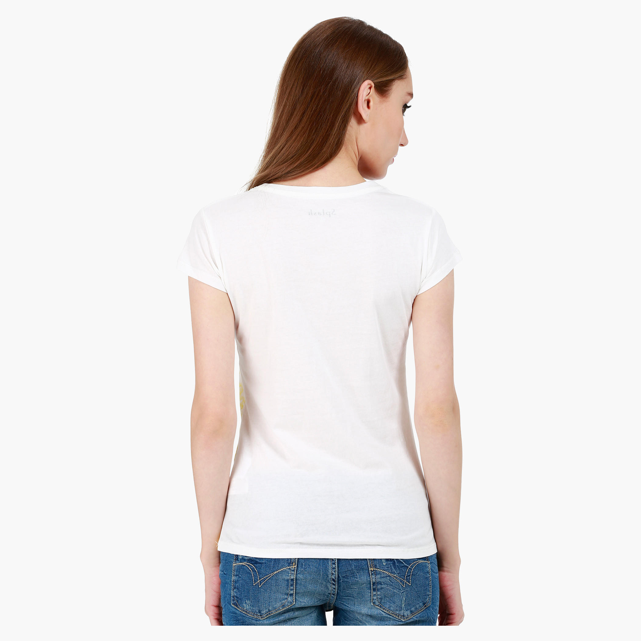Graphic Print Cotton T-Shirt with Round Neck and Cap Sleeves-women-clothing-tshirts-image-2