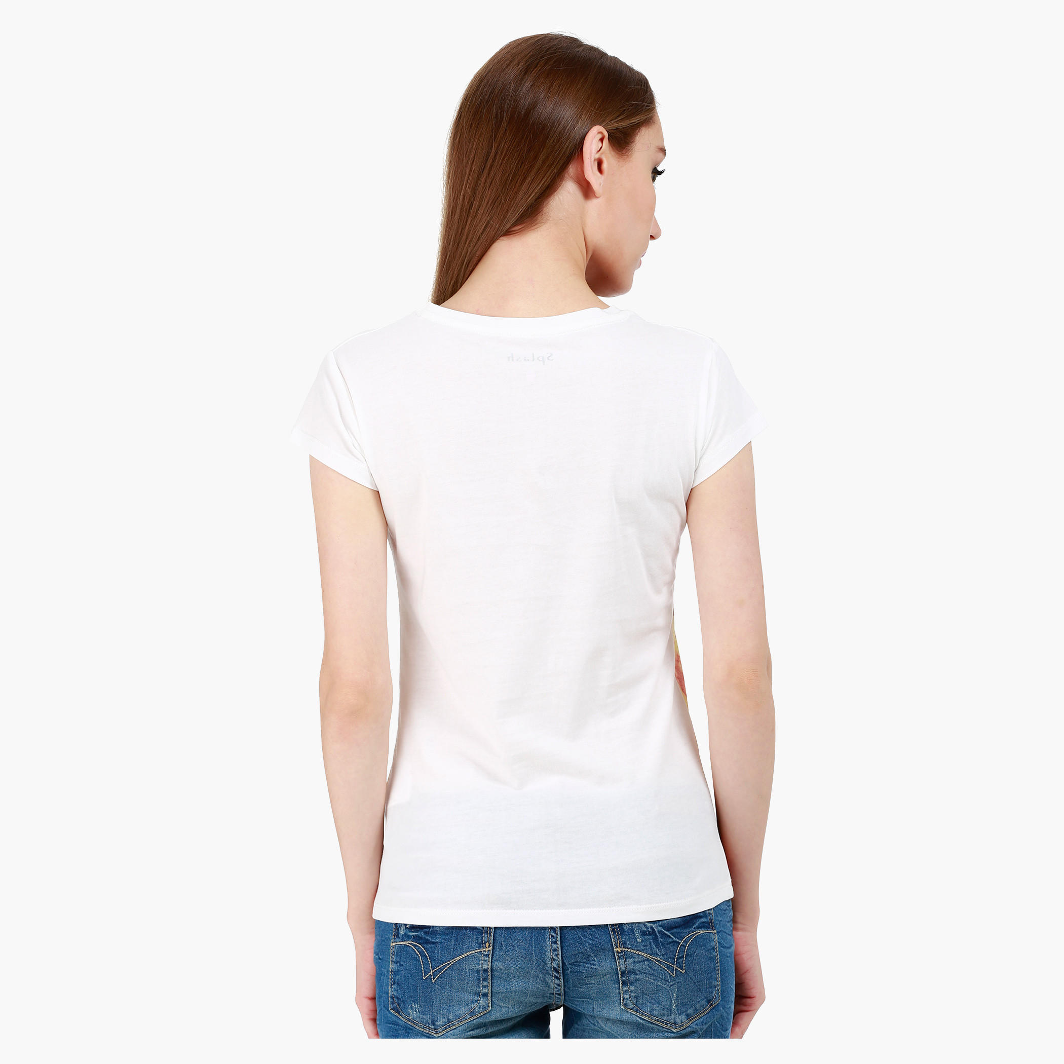 Graphic Print Cotton T-Shirt with Round Neck and Cap Sleeves-women-clothing-tshirts-image-2