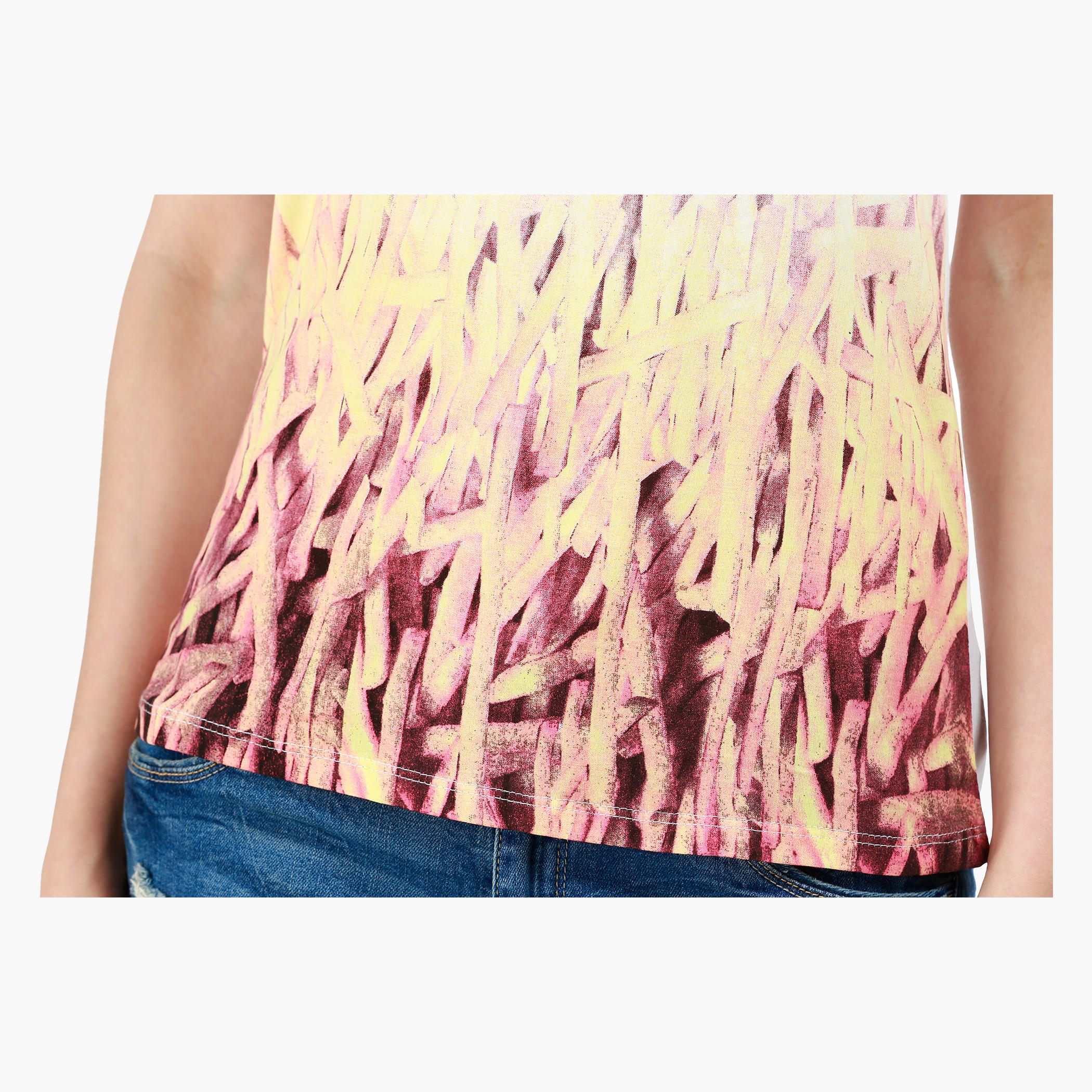 Graphic Print Cotton T-Shirt with Round Neck and Cap Sleeves-women-clothing-tshirts-image-4