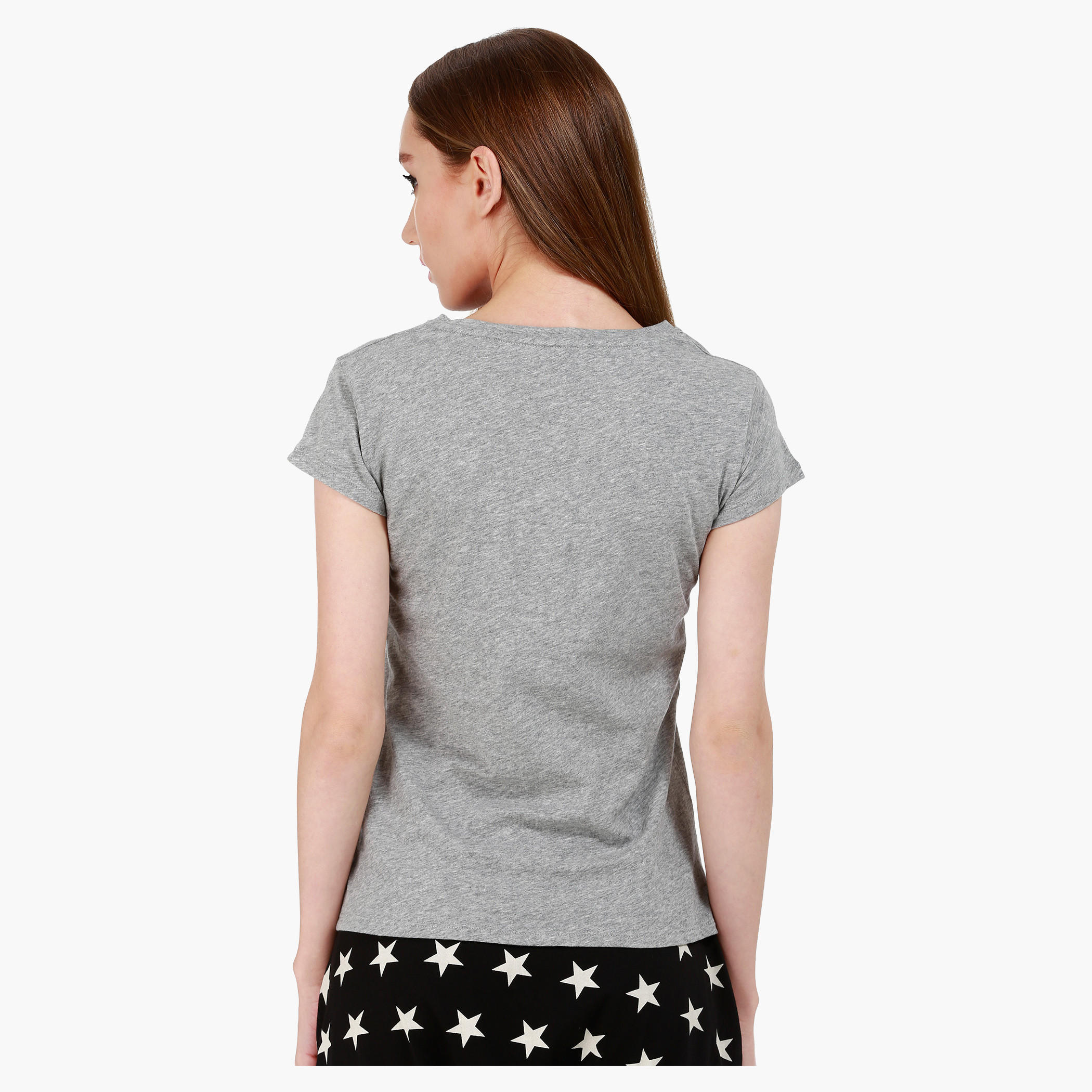 Graphic Print Cotton T-Shirt with Round Neck and Cap Sleeves-women-clothing-tshirts-image-2