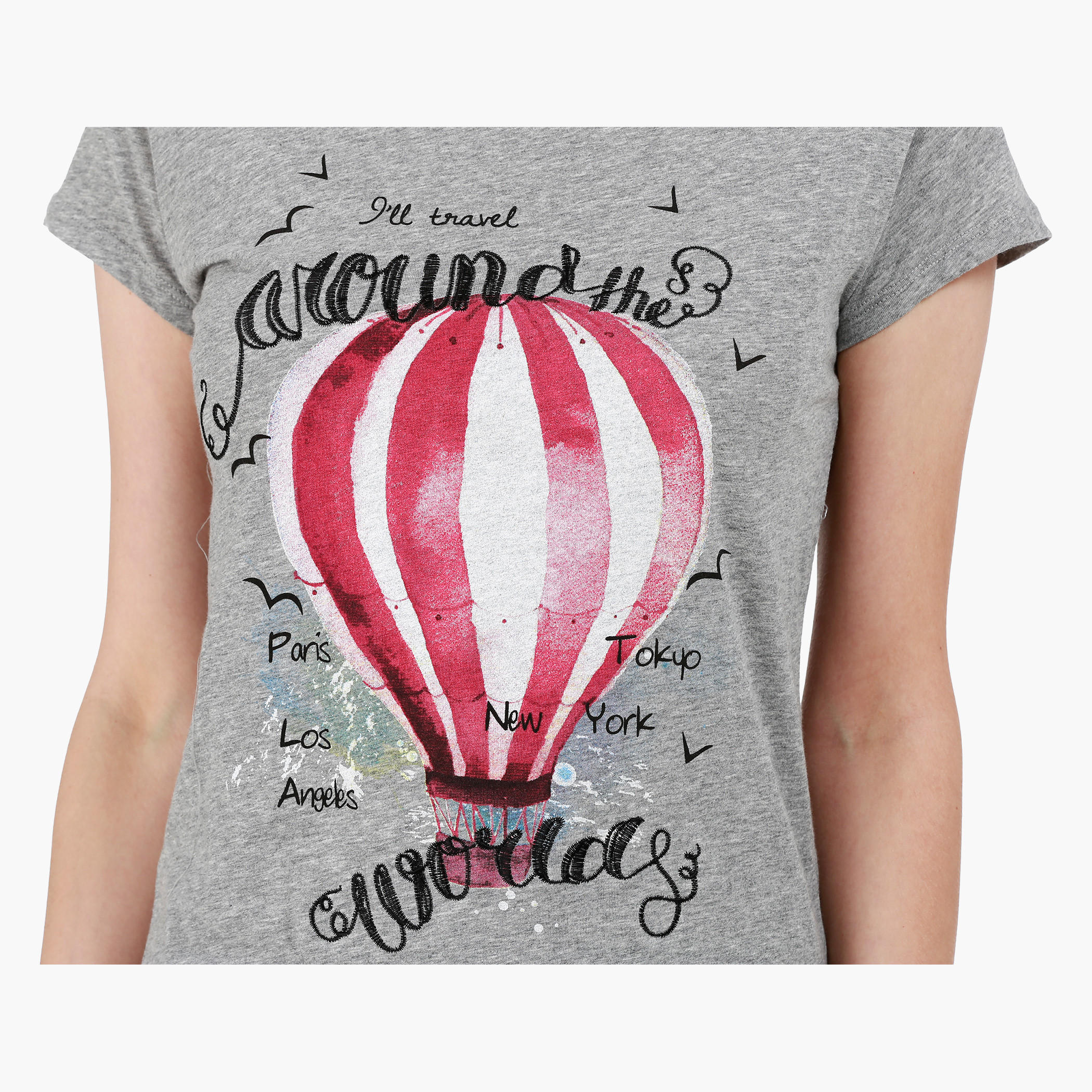 Graphic Print Cotton T-Shirt with Round Neck and Cap Sleeves-women-clothing-tshirts-image-4