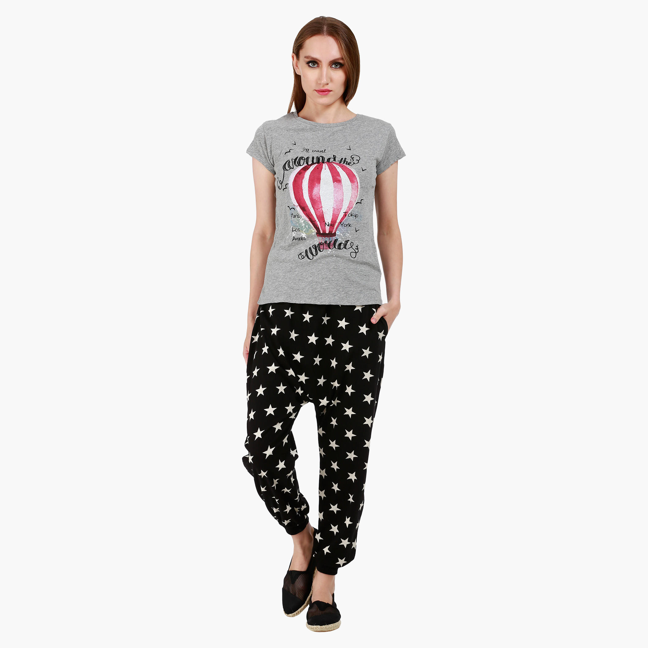 Graphic Print Cotton T-Shirt with Round Neck and Cap Sleeves-women-clothing-tshirts-image-5