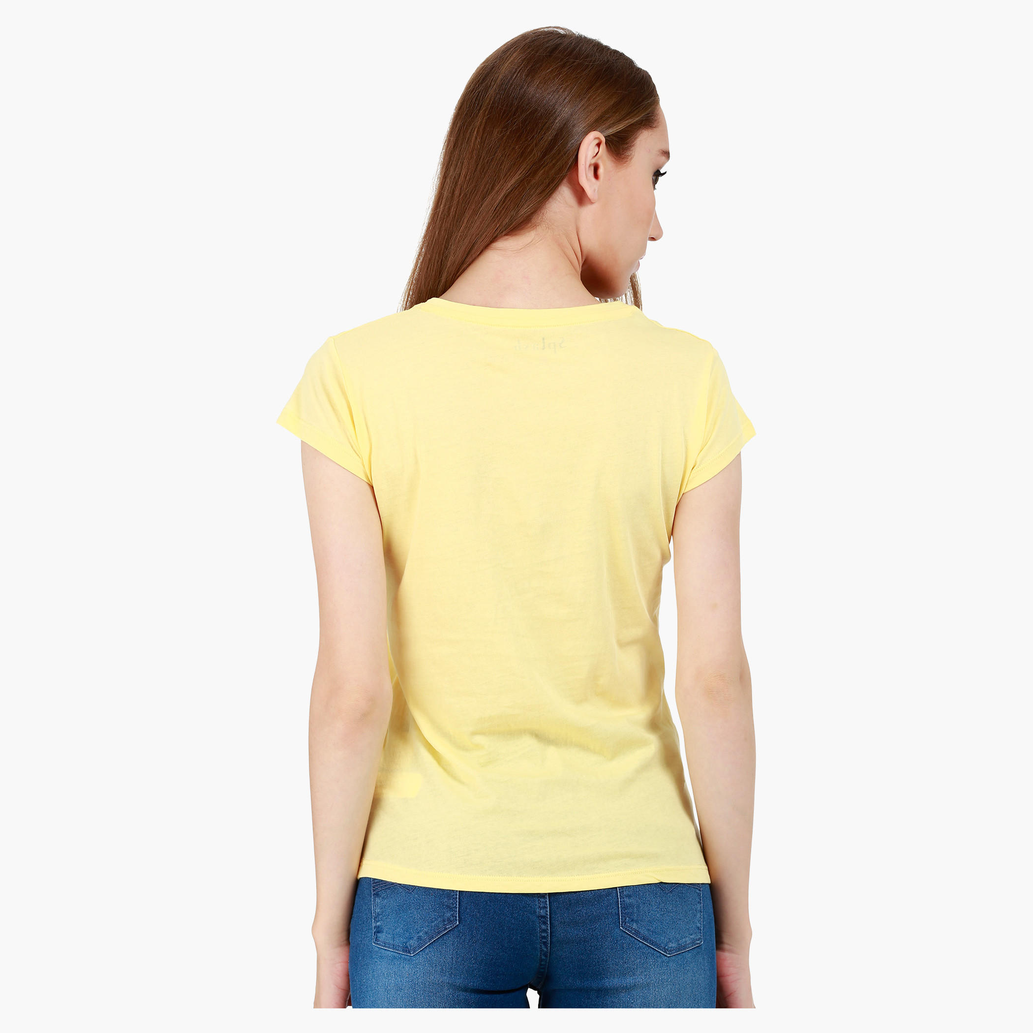 Graphic Print Cotton T-Shirt with Round Neck and Cap Sleeves-women-clothing-tshirts-image-2