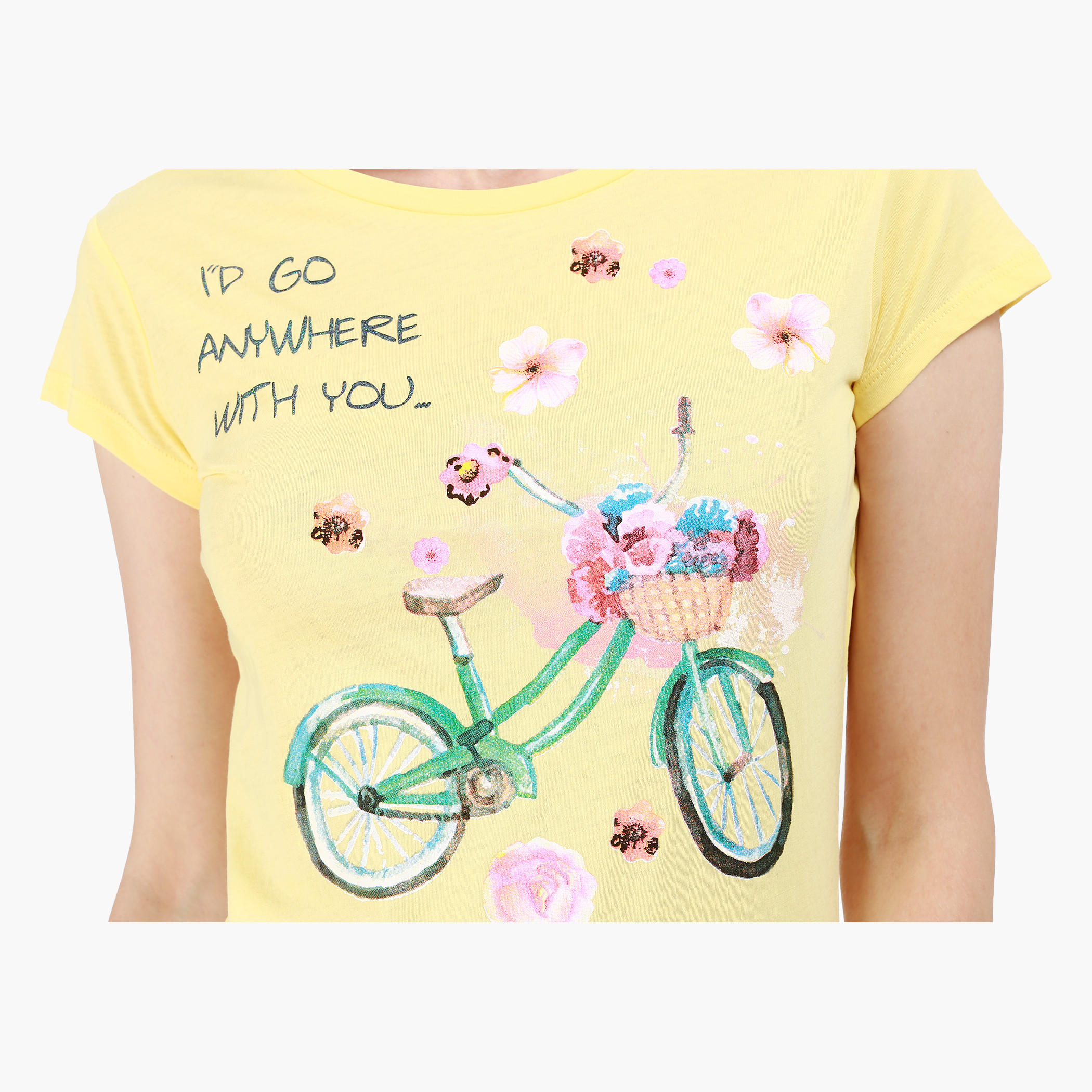 Graphic Print Cotton T-Shirt with Round Neck and Cap Sleeves-women-clothing-tshirts-image-4