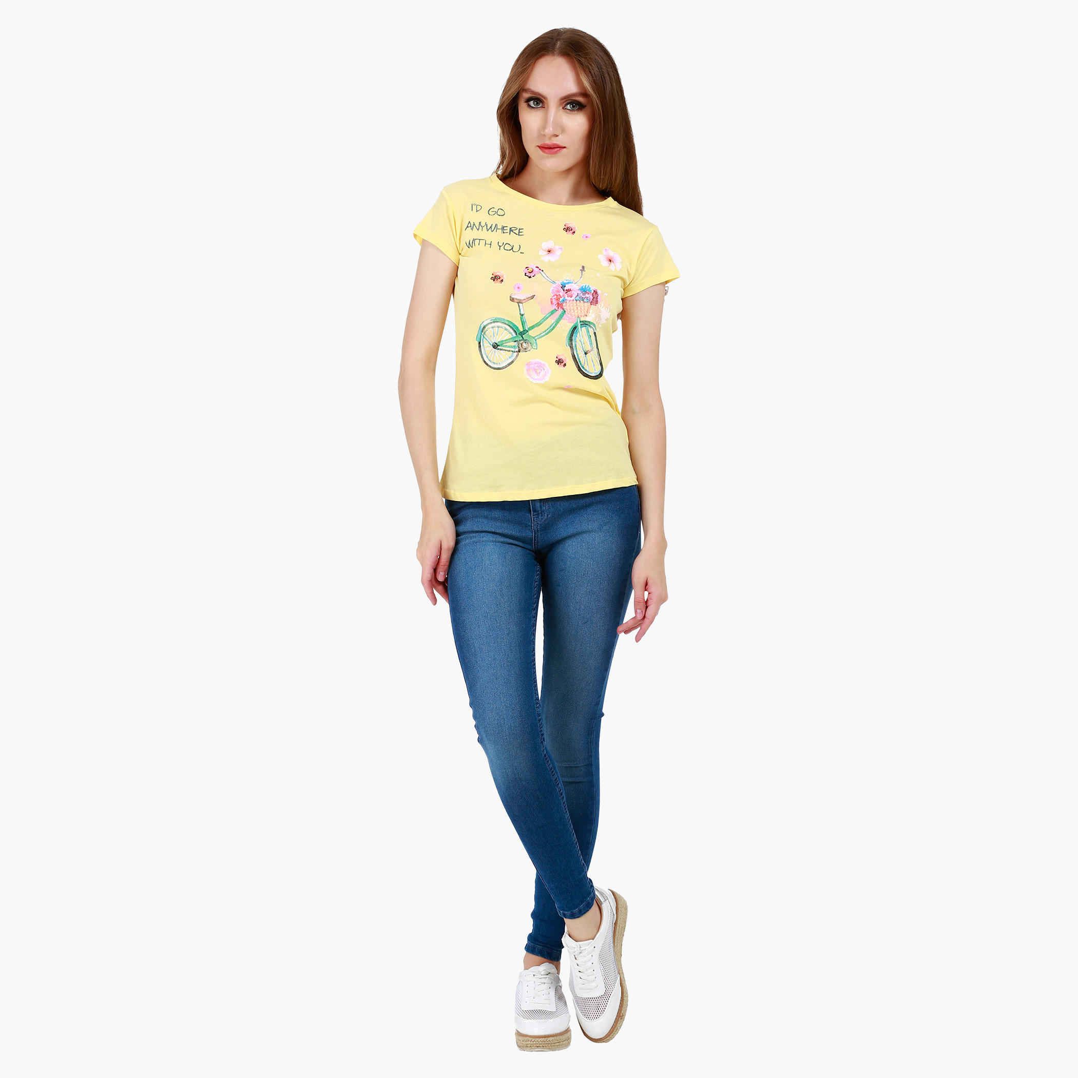 Graphic Print Cotton T-Shirt with Round Neck and Cap Sleeves-women-clothing-tshirts-image-5