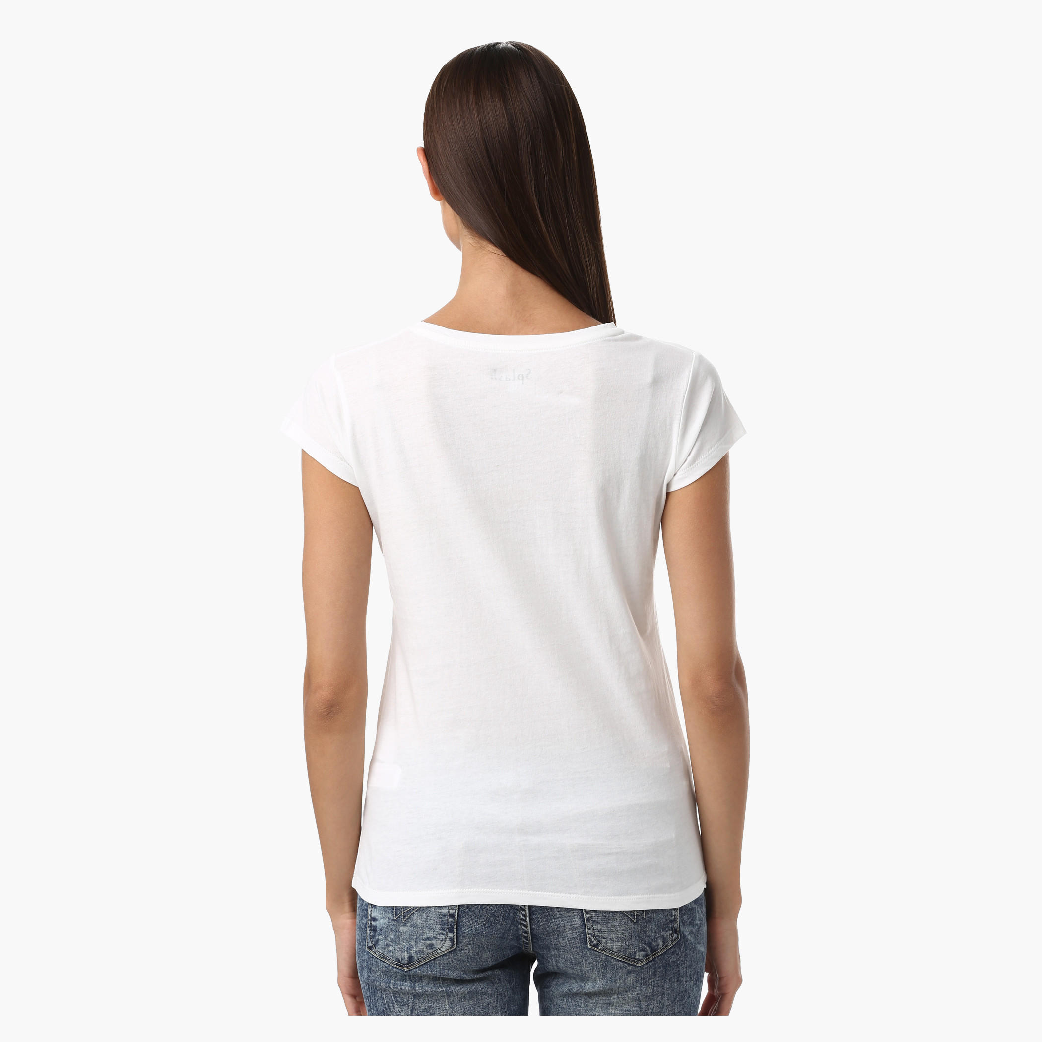 Printed Cotton T-Shirt with Round Neck and Cap Sleeves-women-clothing-tshirts-image-2