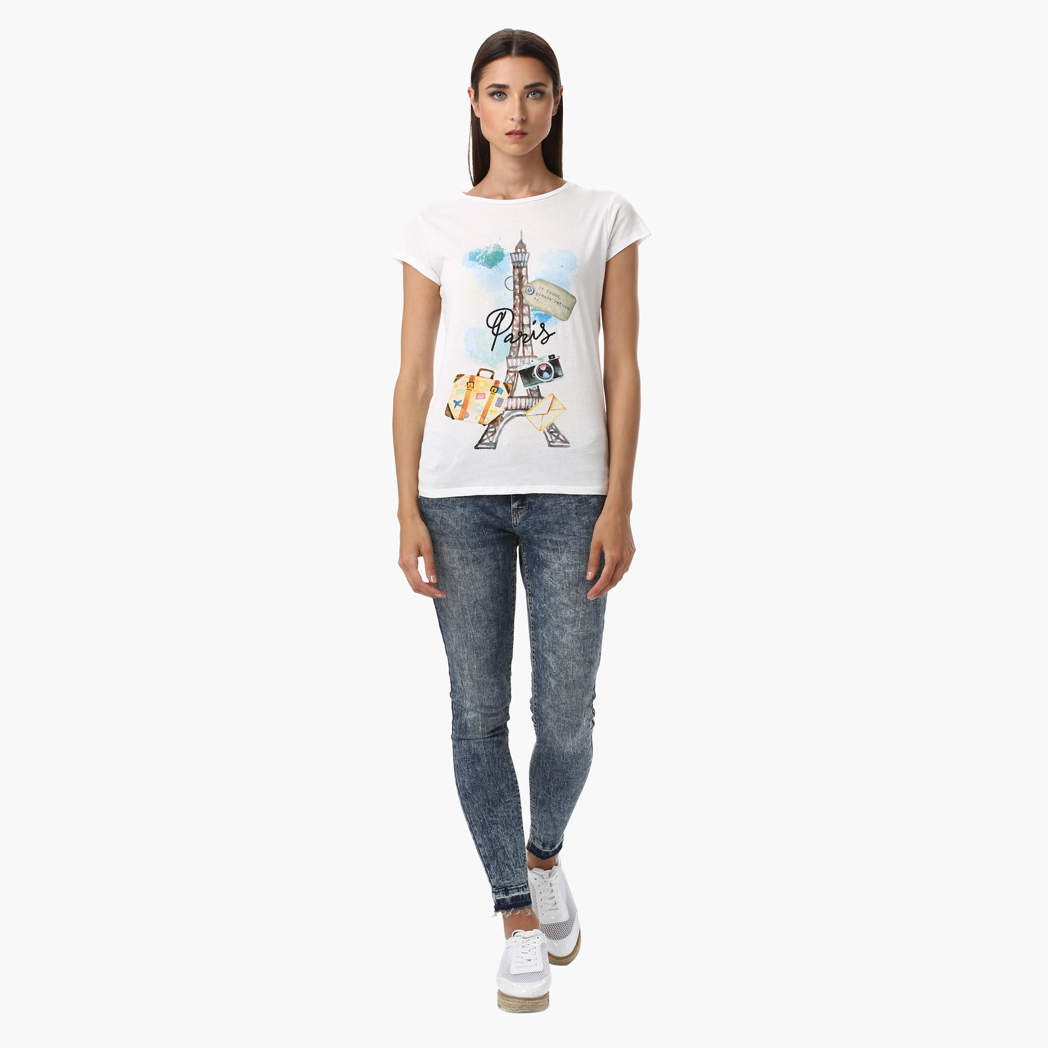 Printed Cotton T-Shirt with Round Neck and Cap Sleeves-women-clothing-tshirts-image-5