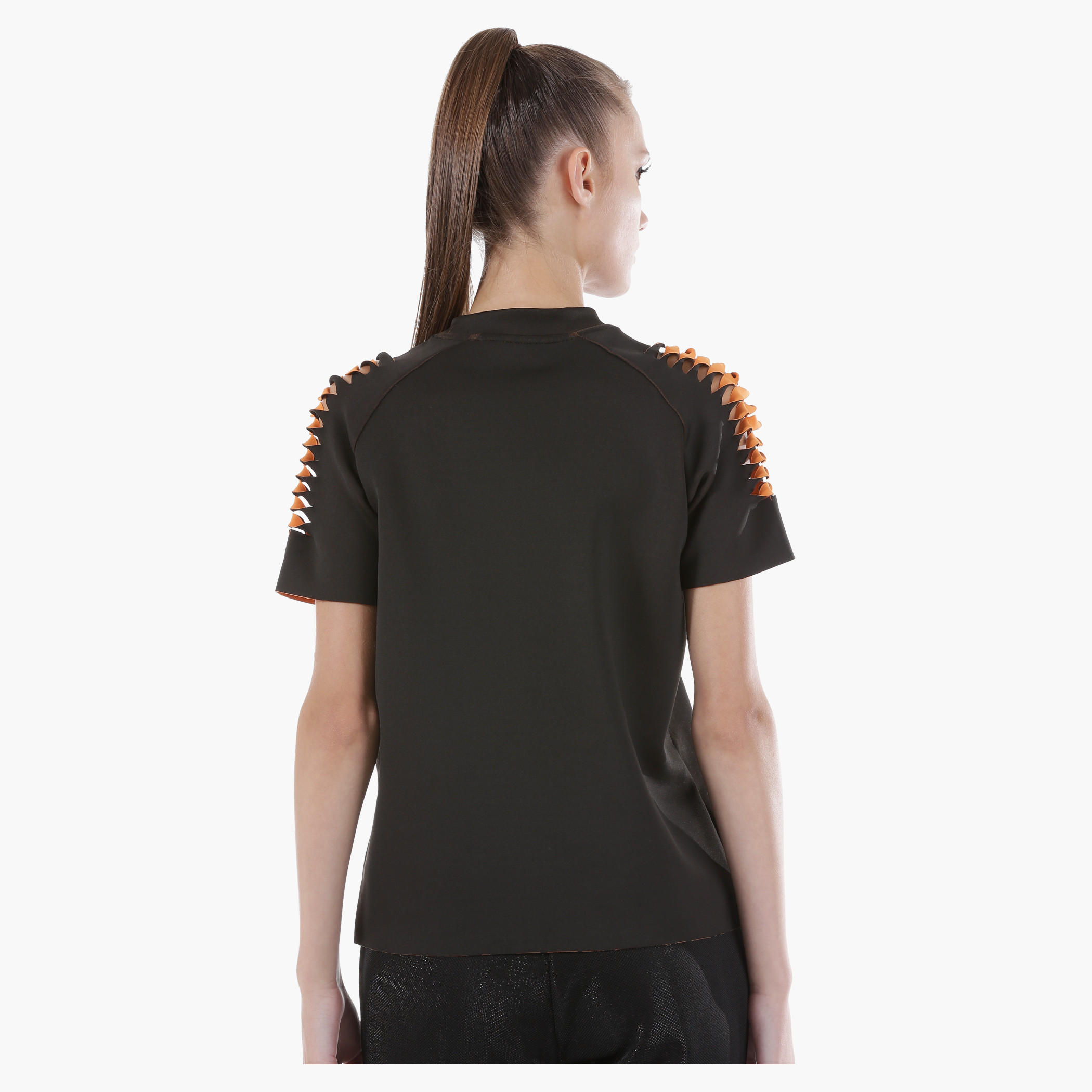 Bonded Top with Slit-Detailed Short Sleeves in Regular Fit-women-clothing-tshirts-image-2