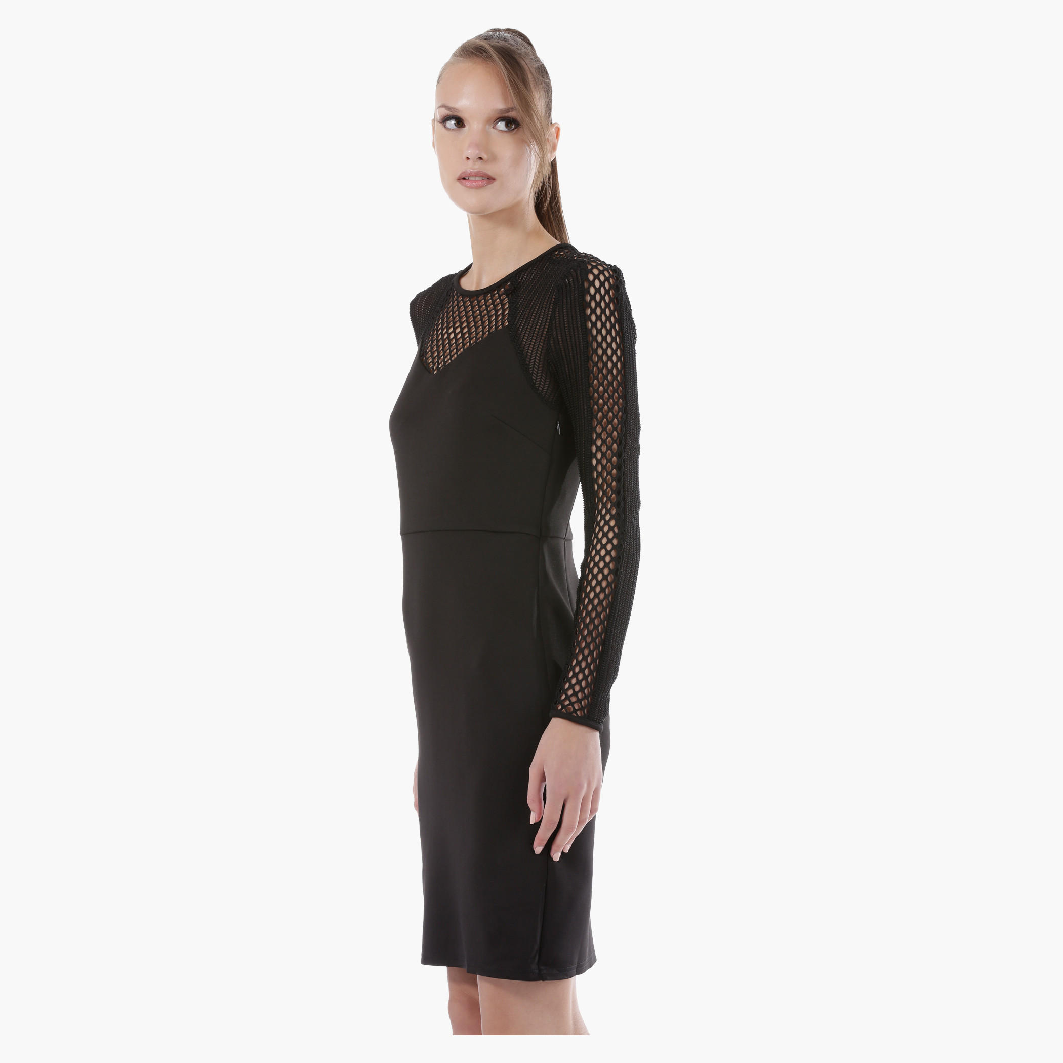 Bodycon Midi Dress with Mesh Sleeves in Regular Fit-women-clothing-dresses-image-3