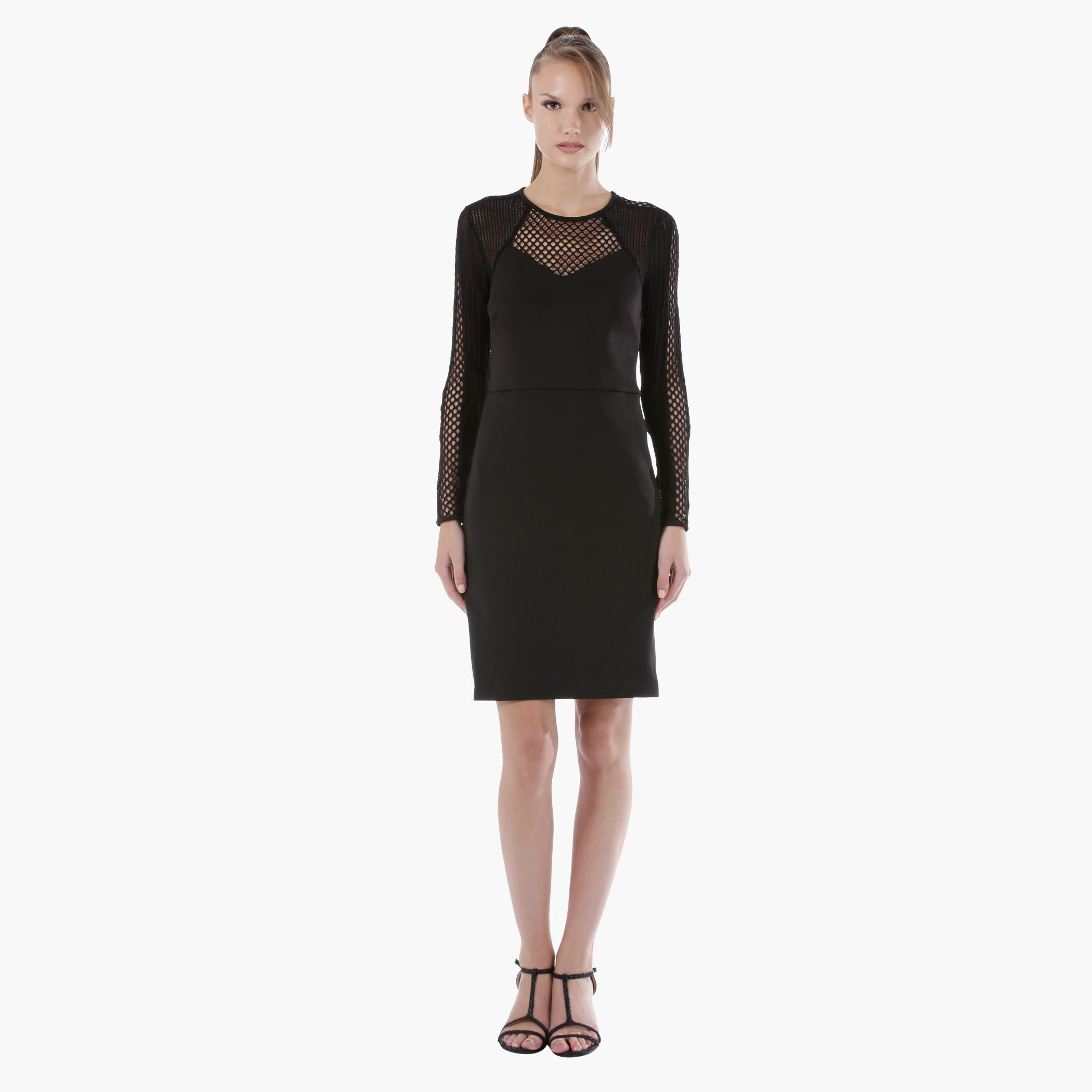Bodycon Midi Dress with Mesh Sleeves in Regular Fit-women-clothing-dresses-image-5