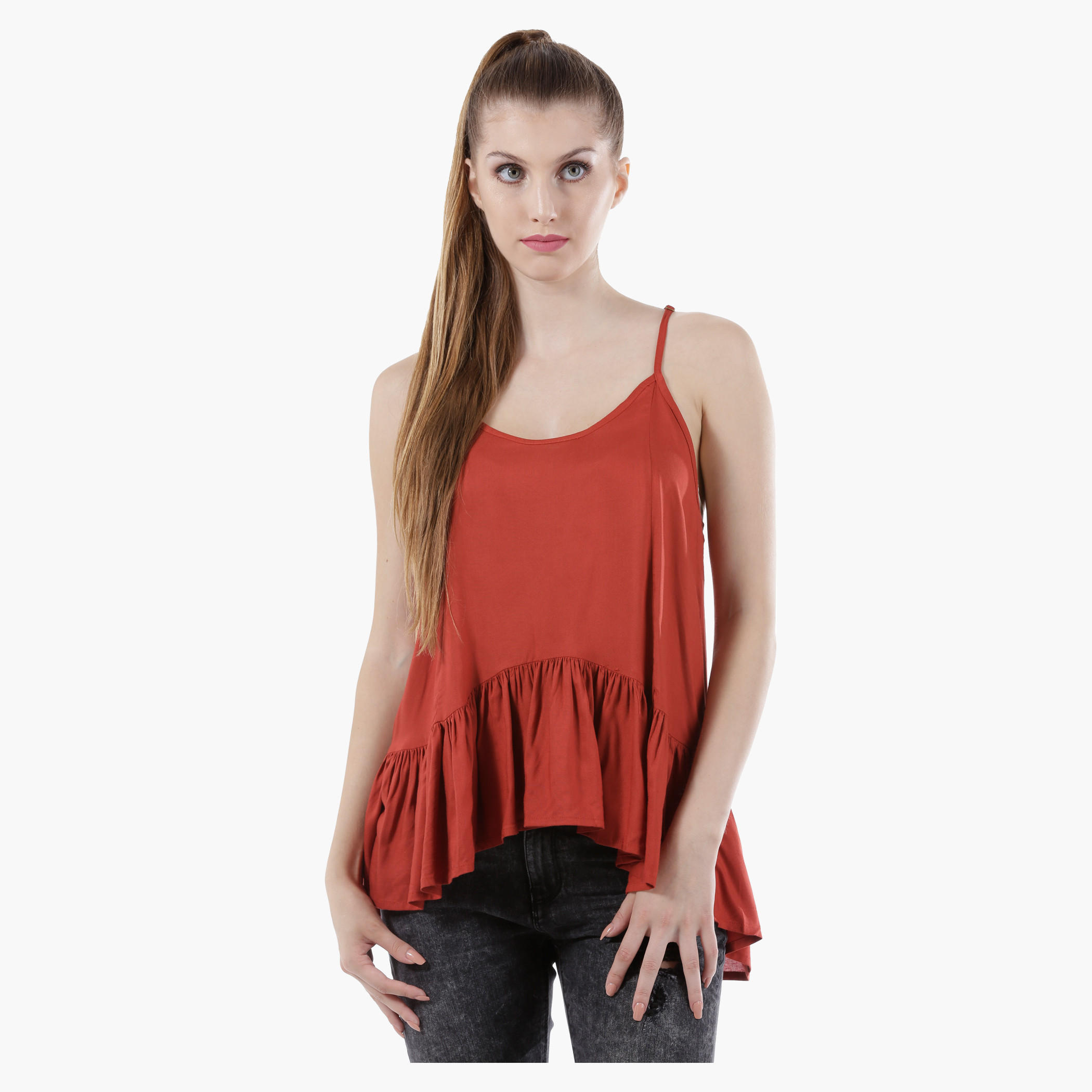 Strappy Asymmetrical Top with Flared Hem and V-Neck in Regular Fit-women-clothing-shirtsandblouses-blouses-image-1