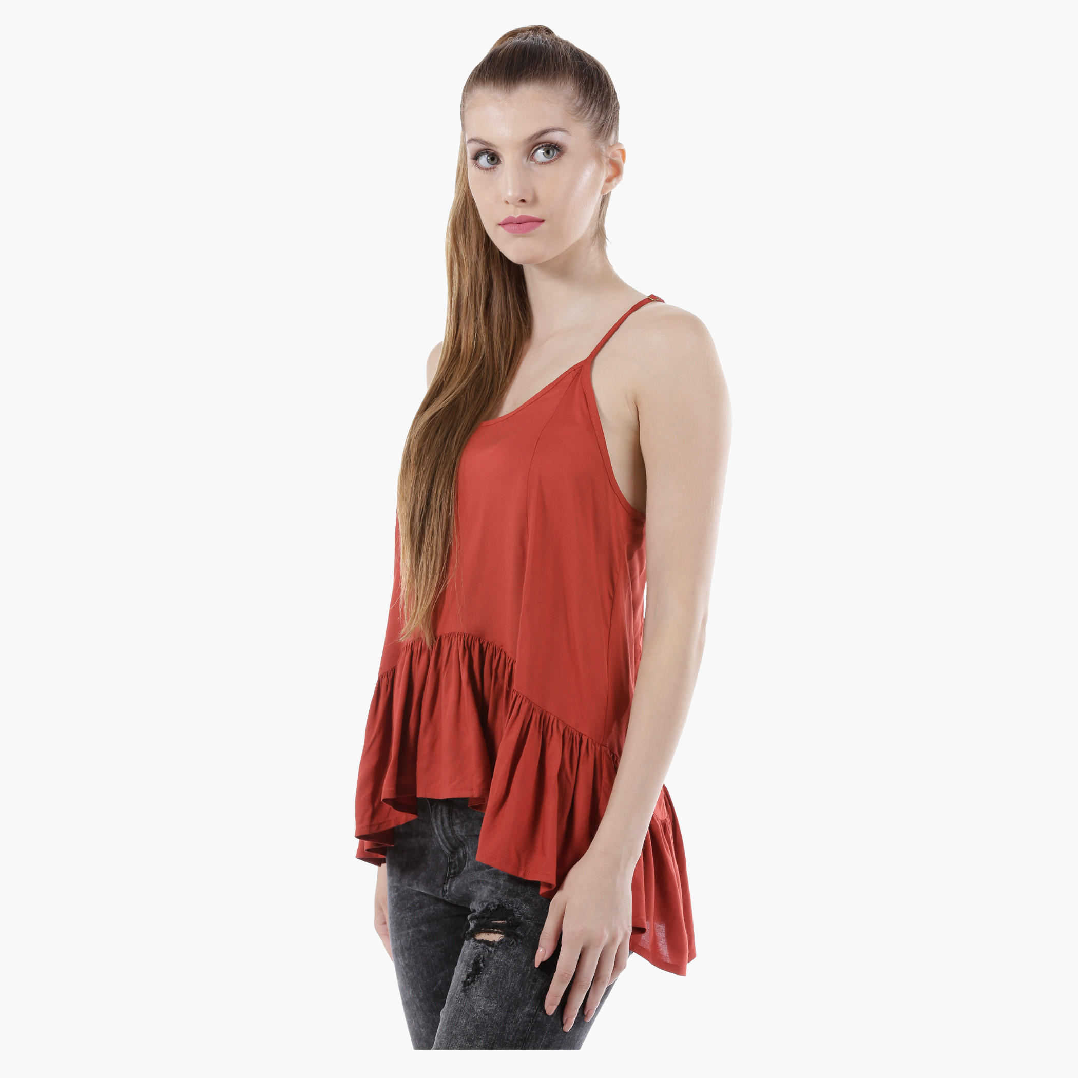 Strappy Asymmetrical Top with Flared Hem and V-Neck in Regular Fit-women-clothing-shirtsandblouses-blouses-image-3
