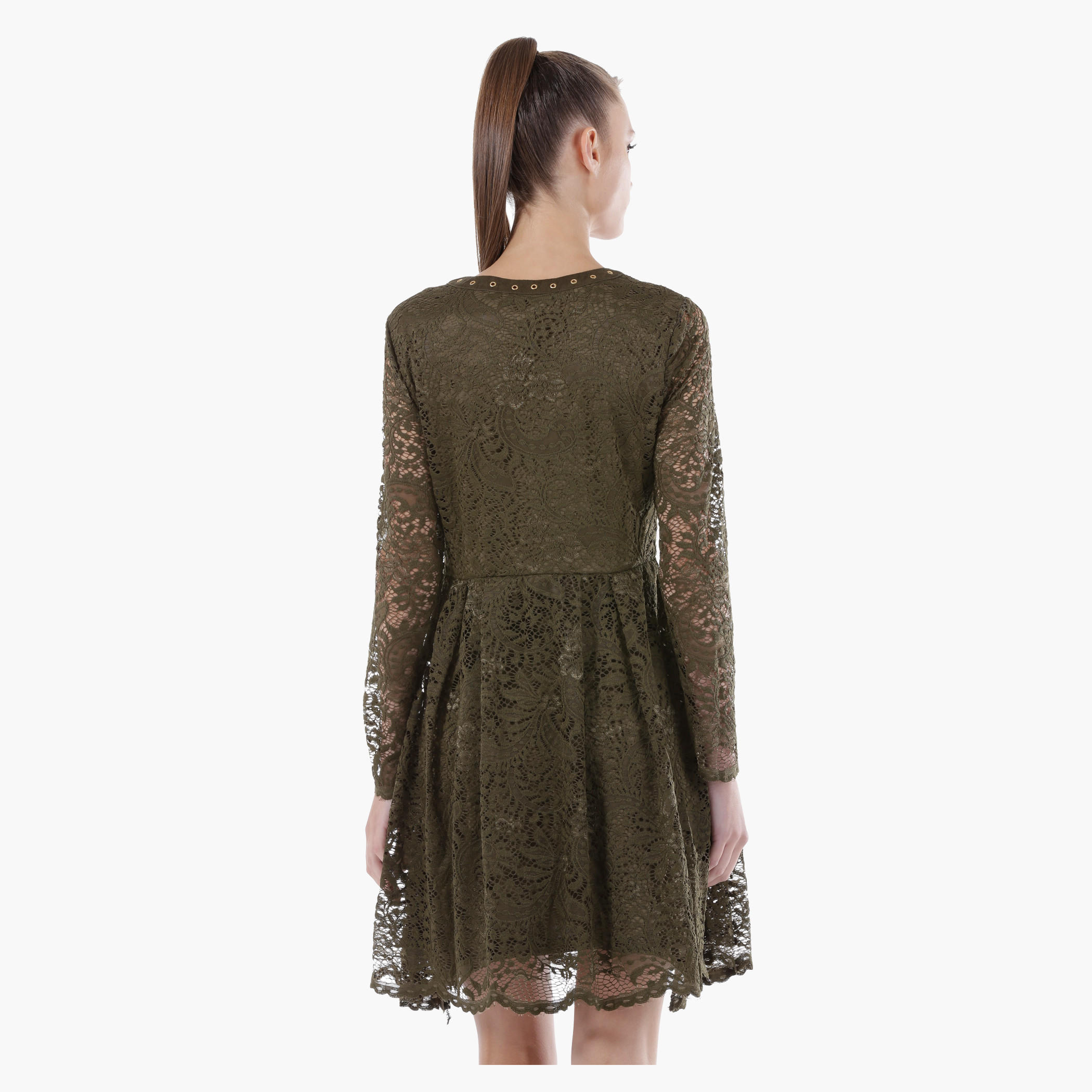 Fit and Flare Lace Dress with Tie-Up Front in Regular Fit-women-clothing-dresses-image-2