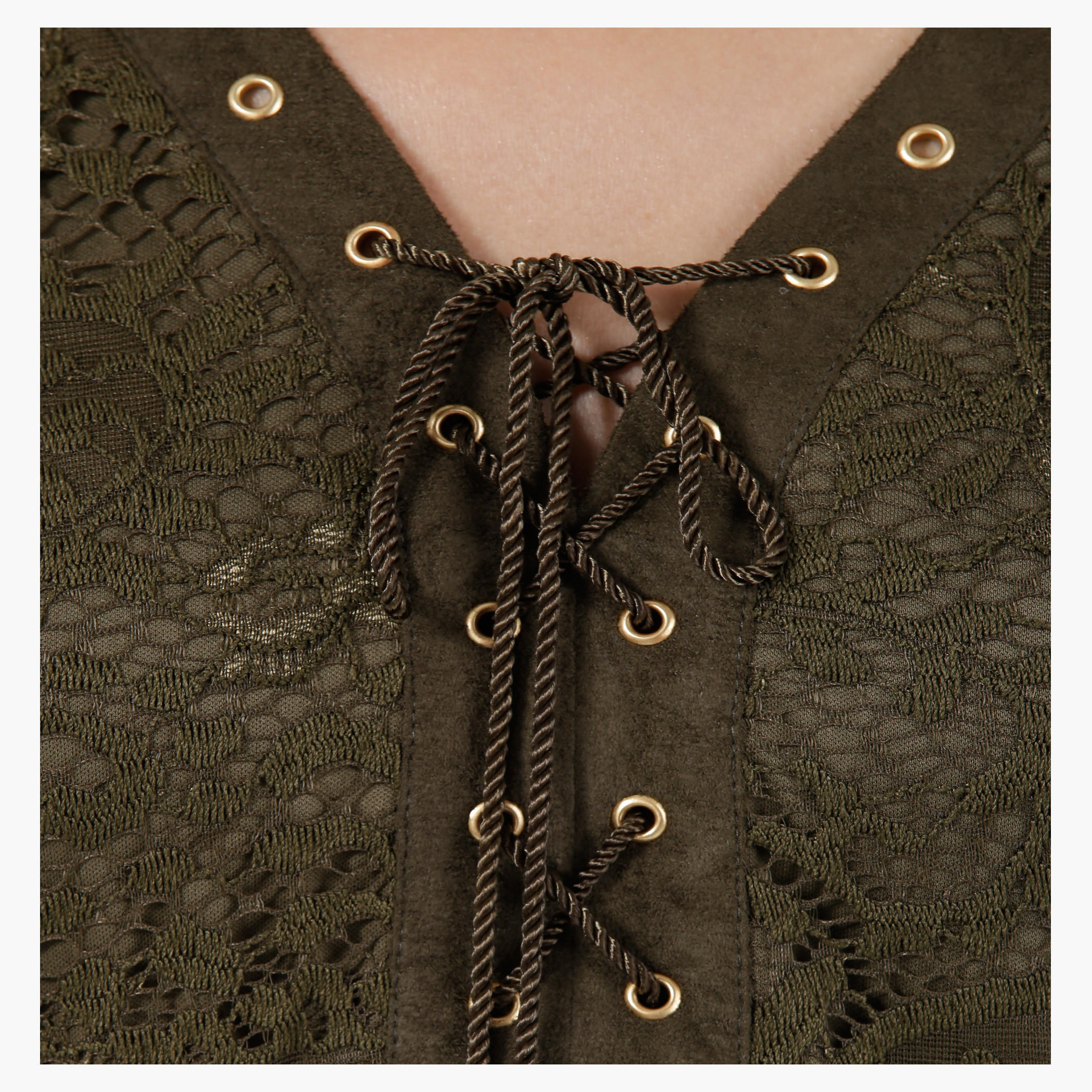Fit and Flare Lace Dress with Tie-Up Front in Regular Fit-women-clothing-dresses-image-4