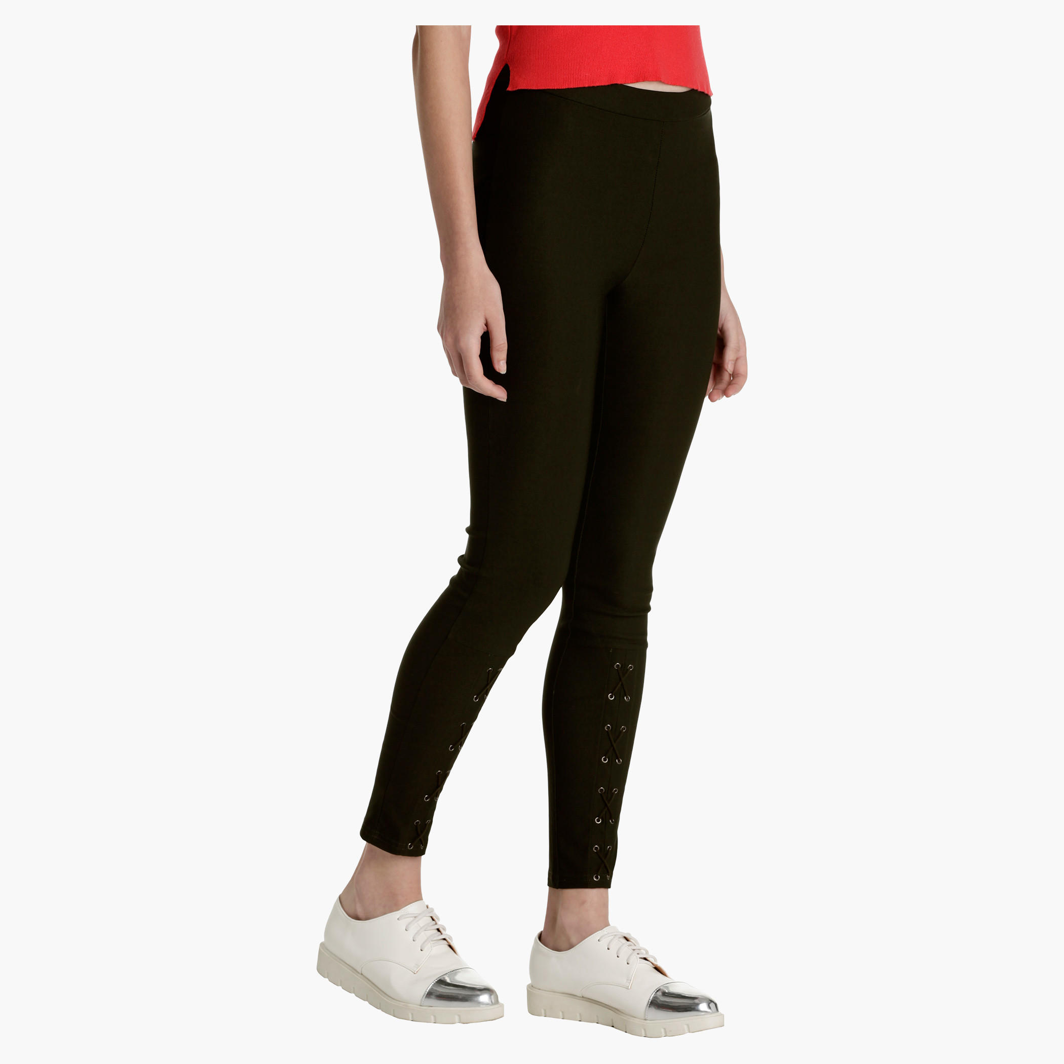 Slim Fit Pants with Lace Detail on Front-women-clothing-bottoms-leggings-image-3