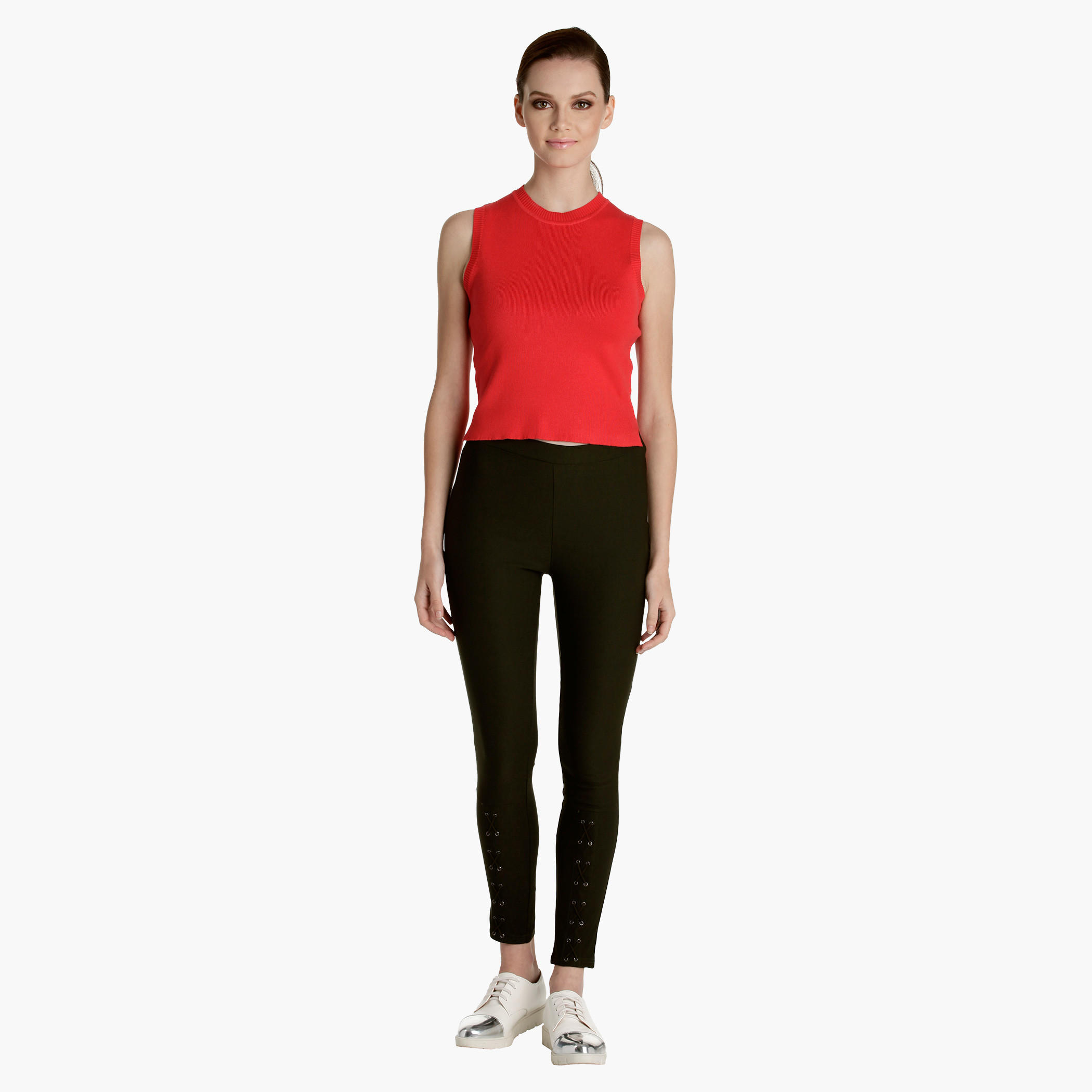 Slim Fit Pants with Lace Detail on Front-women-clothing-bottoms-leggings-image-5