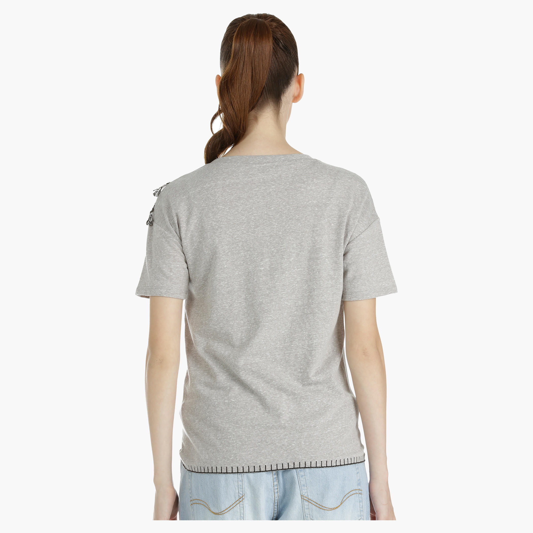 Embroidered T-shirt with Tassel Detailing-women-clothing-tshirts-image-2