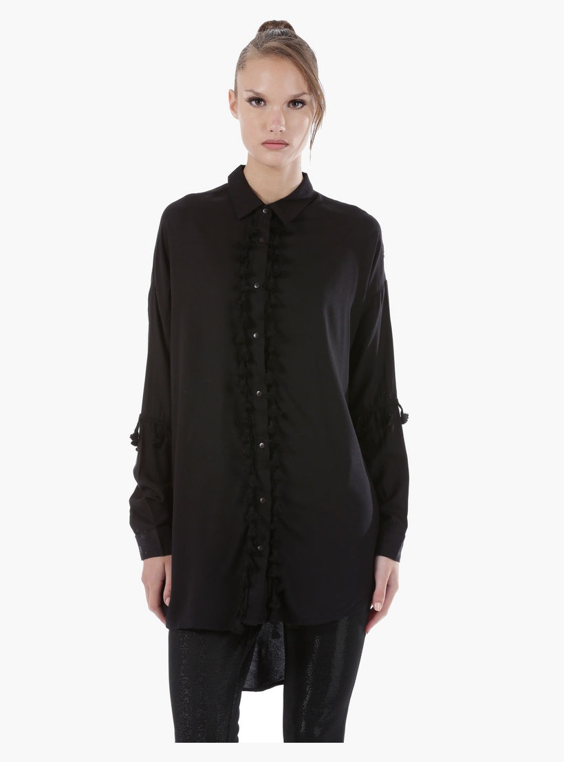 Long Collared Shirt with Pom Pom Details and Long Sleeves in Regular Fit-women-clothing-shirtsandblouses-blouses-image-1