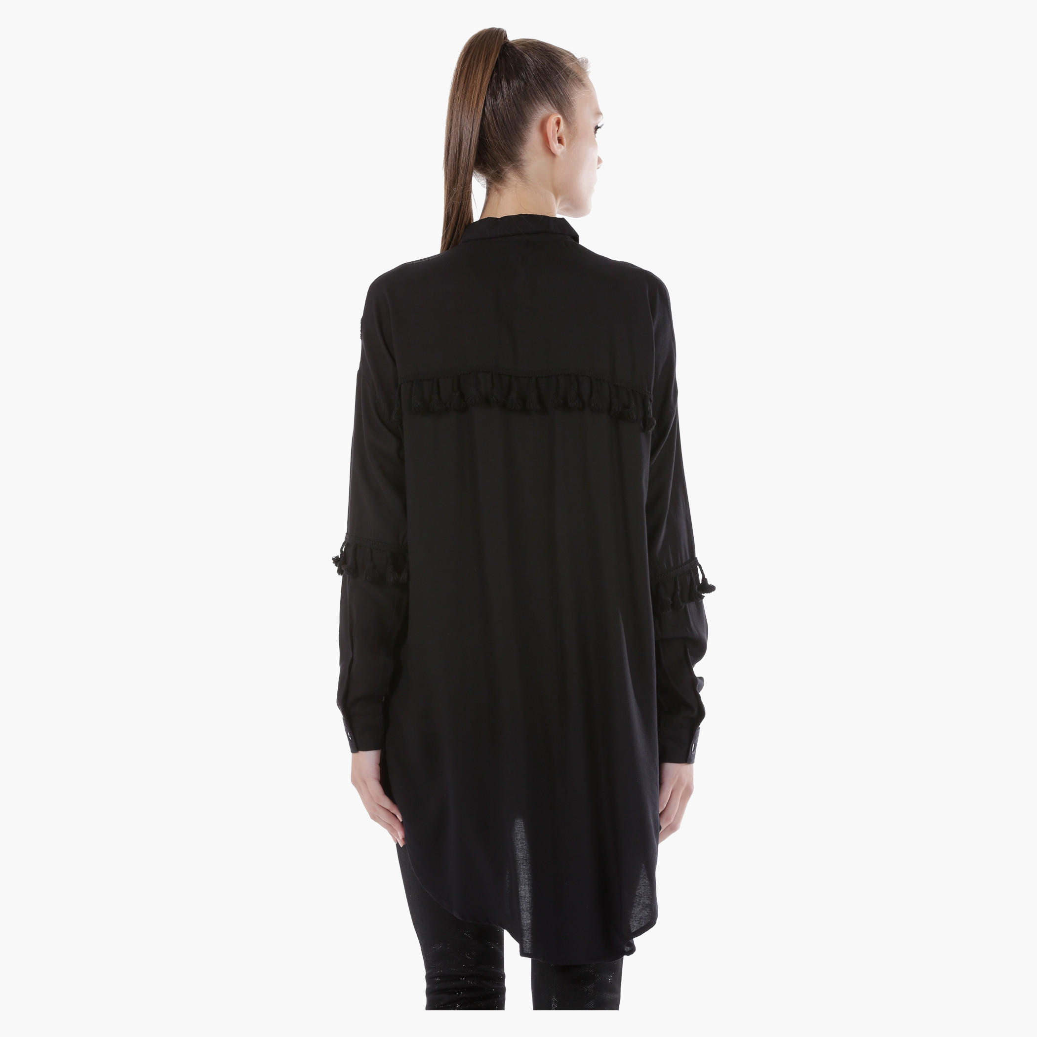 Long Collared Shirt with Pom Pom Details and Long Sleeves in Regular Fit-women-clothing-shirtsandblouses-blouses-image-2